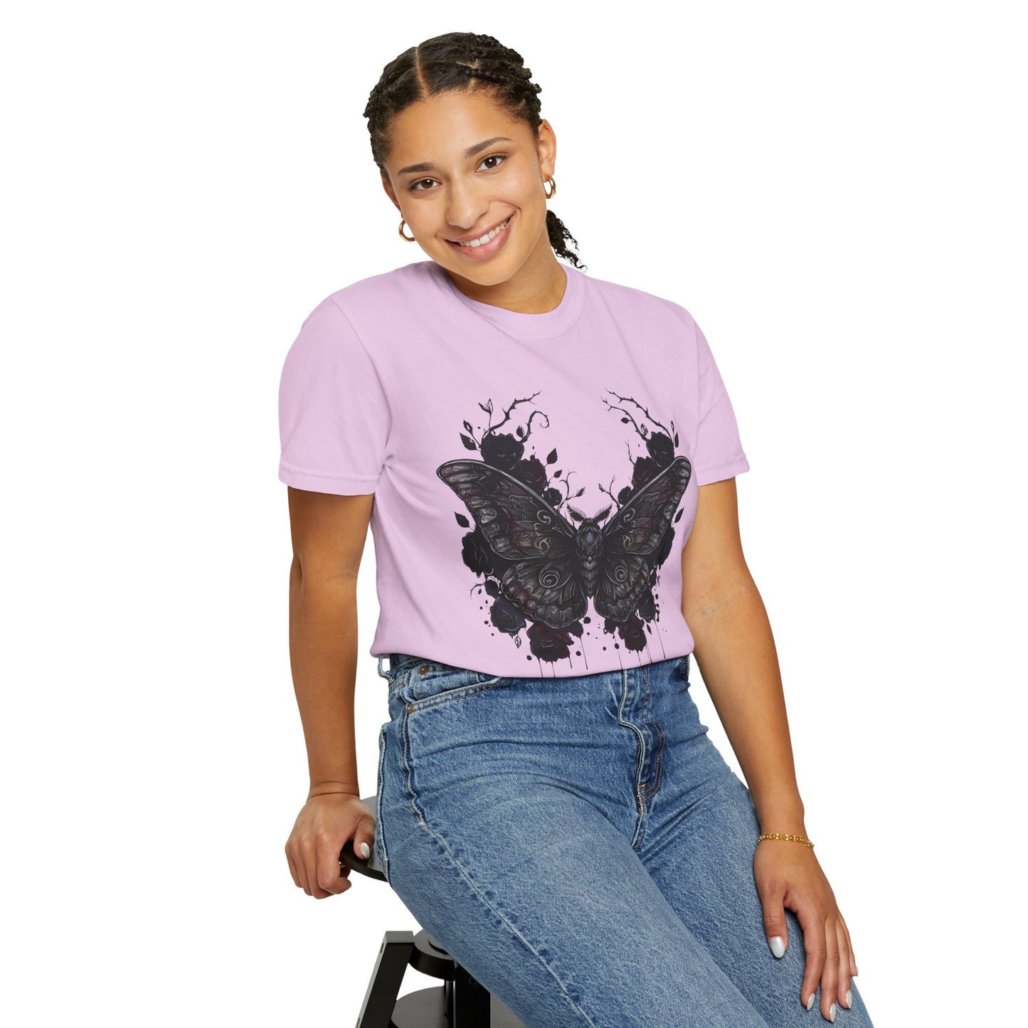 Death Moth Gothic Apparel | Dark Aesthetic Comfort Colours Tee | Alternative Goth T-Shirt