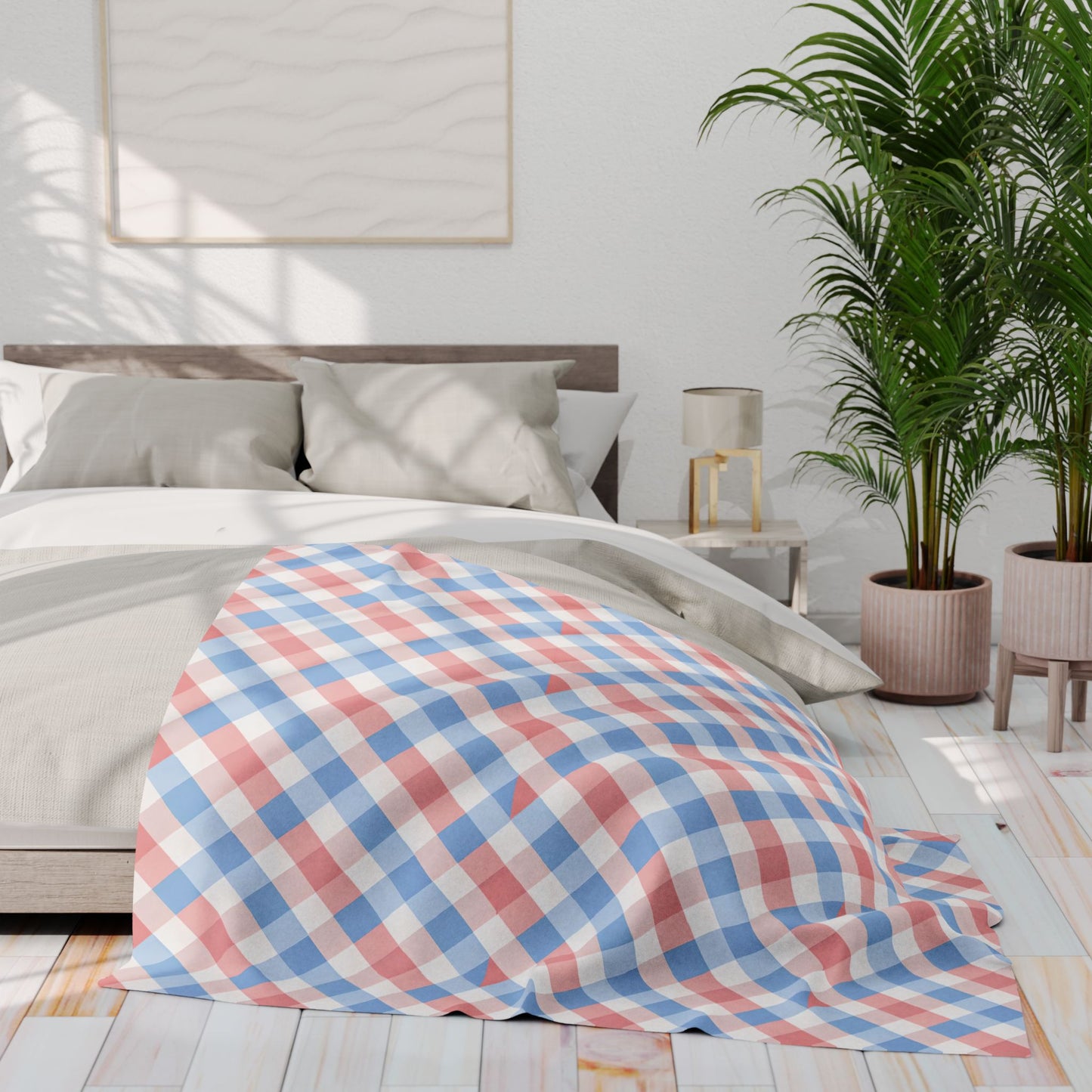 Abstract Check Plaid, Modern Geometric Throw Blanket, Colorful Playful Funhaus Pattern.