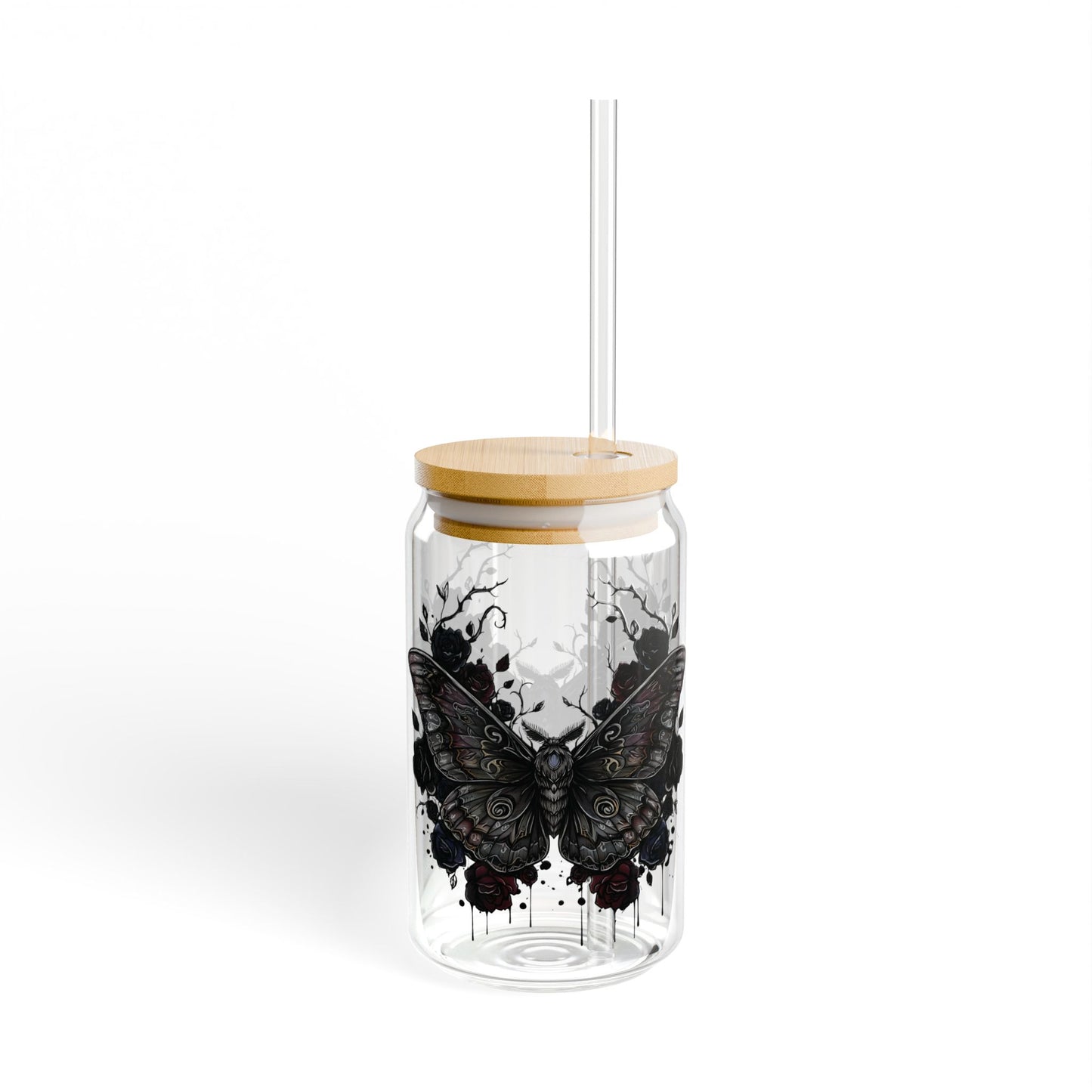Death Moth Gothic Apparel  |  Sipper Glass, 16oz | Dark Aesthetic  | Gothic Gift for Her | Witchy Glam Dark Feminine