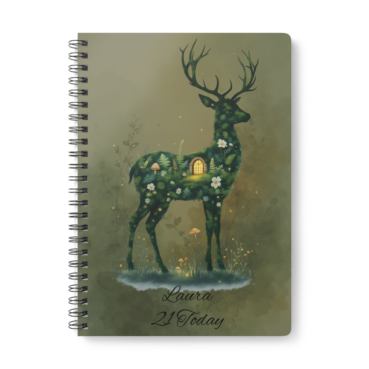 Personalised Moss Deer Notebook A5, Wire-bound Forestcore Journal.