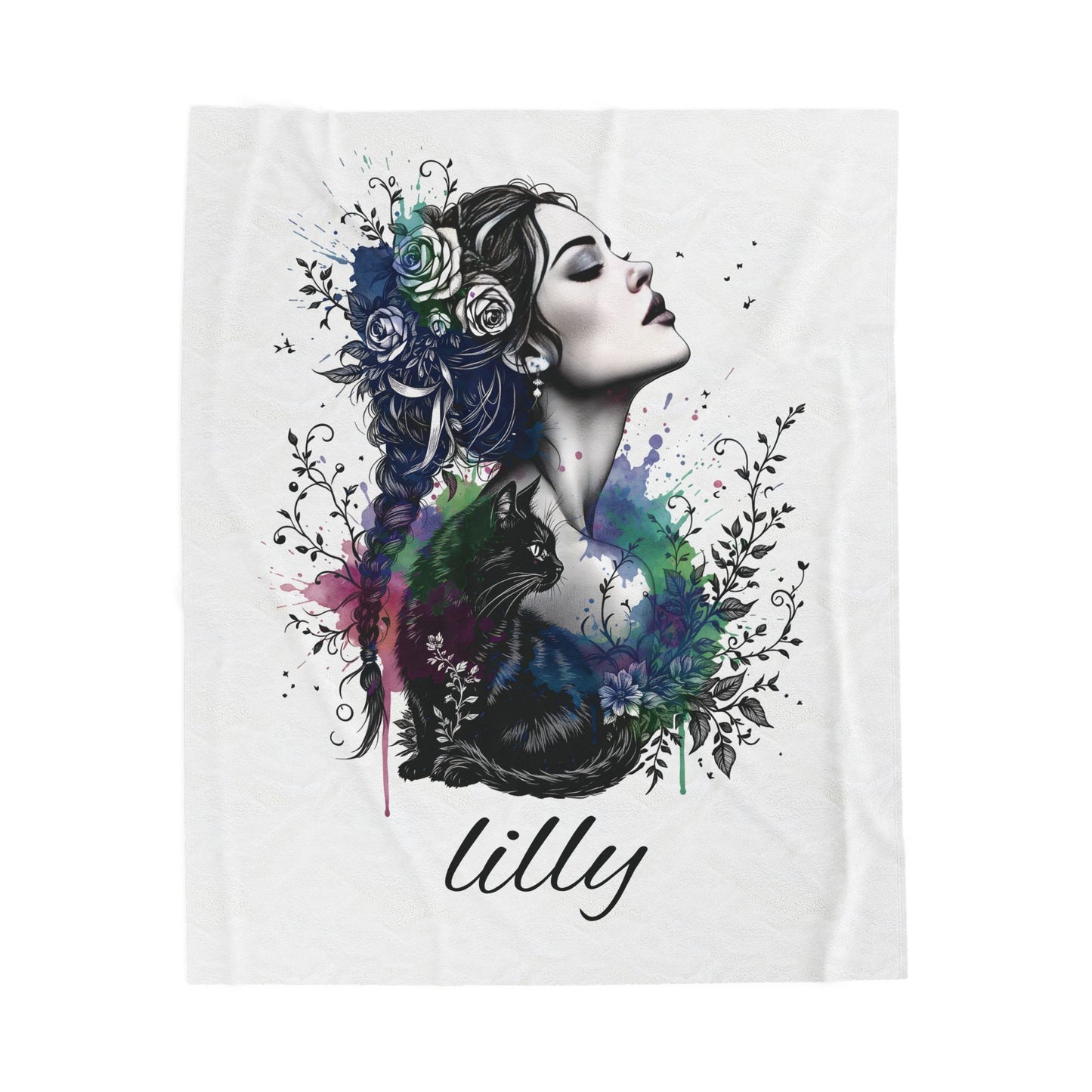 Personalized throw, dark academia cat blanket, witchy decor couch blanket gift.