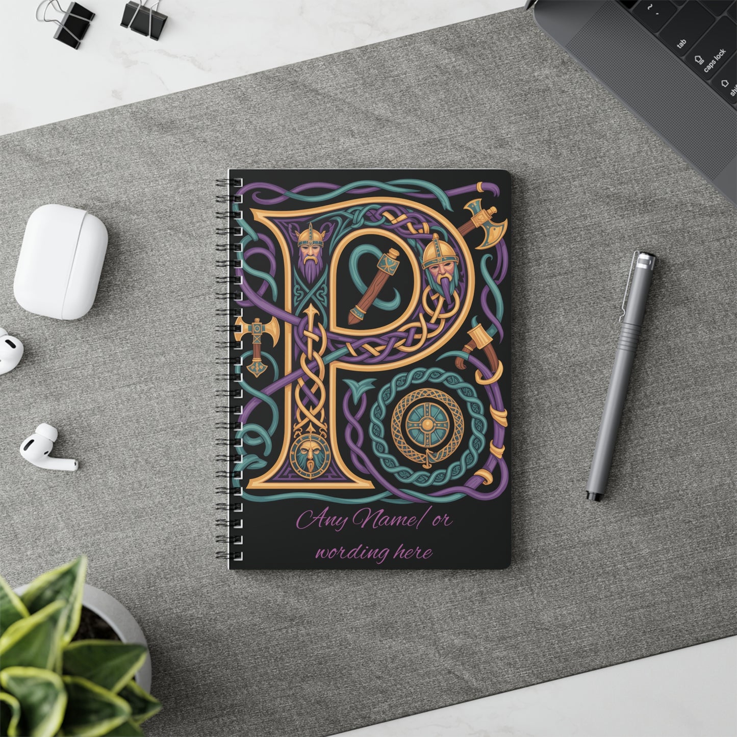 Personalized Norse Witchy Monogram A5 Notebook, Custom Journal.