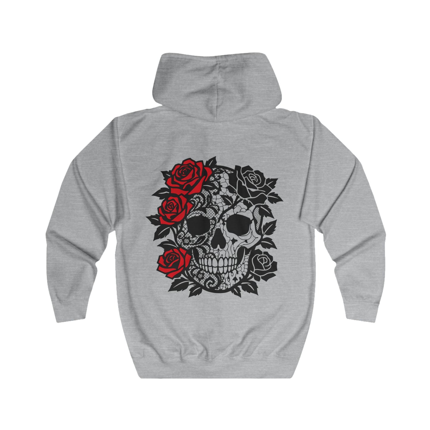 skull and roses gothic full zip hoodie, dark academia grunge clothing, alternative gifts.