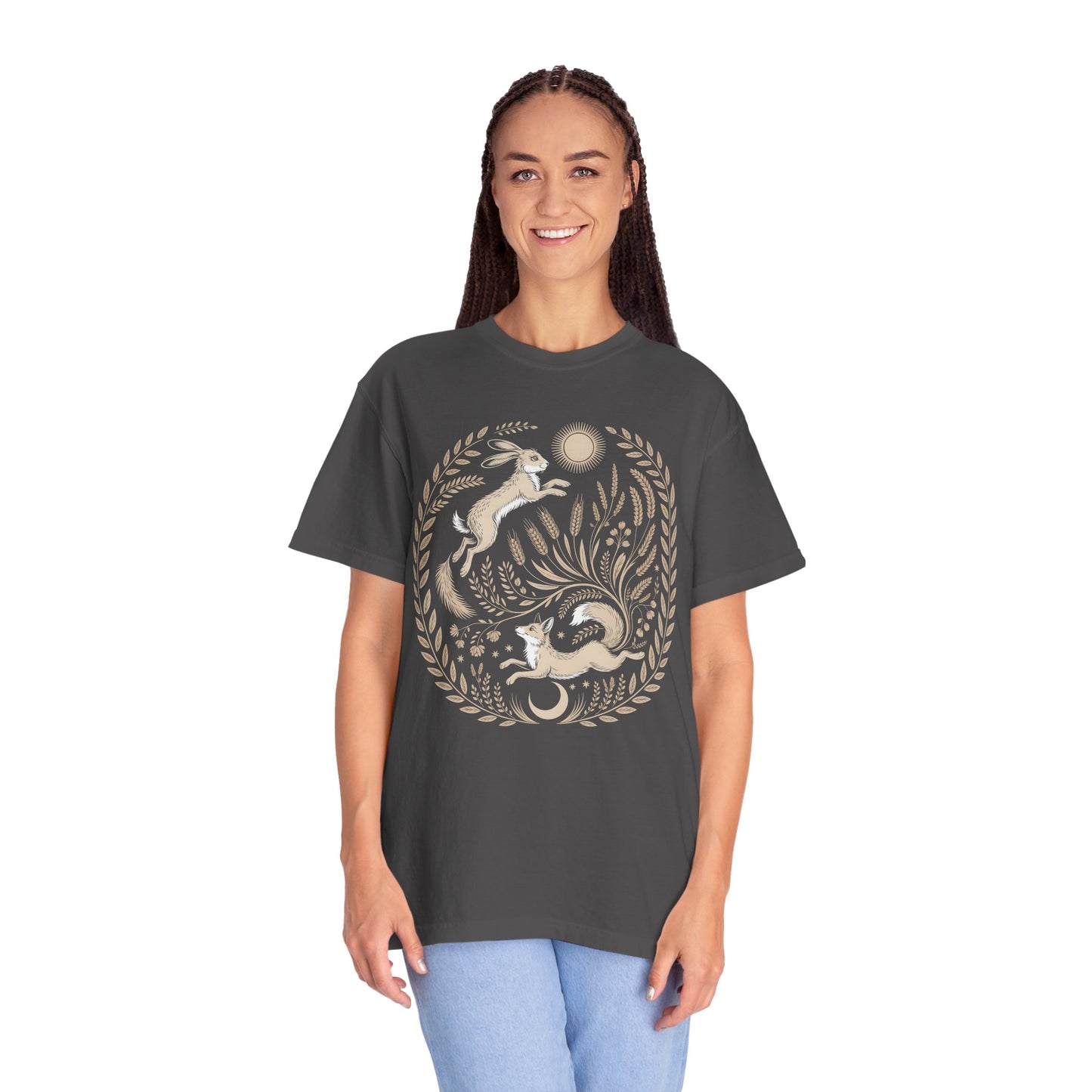 Fox moon t shirt, Witchy Forestcore Tee, Mystical Animal Graphic Shirt, Dark Academia