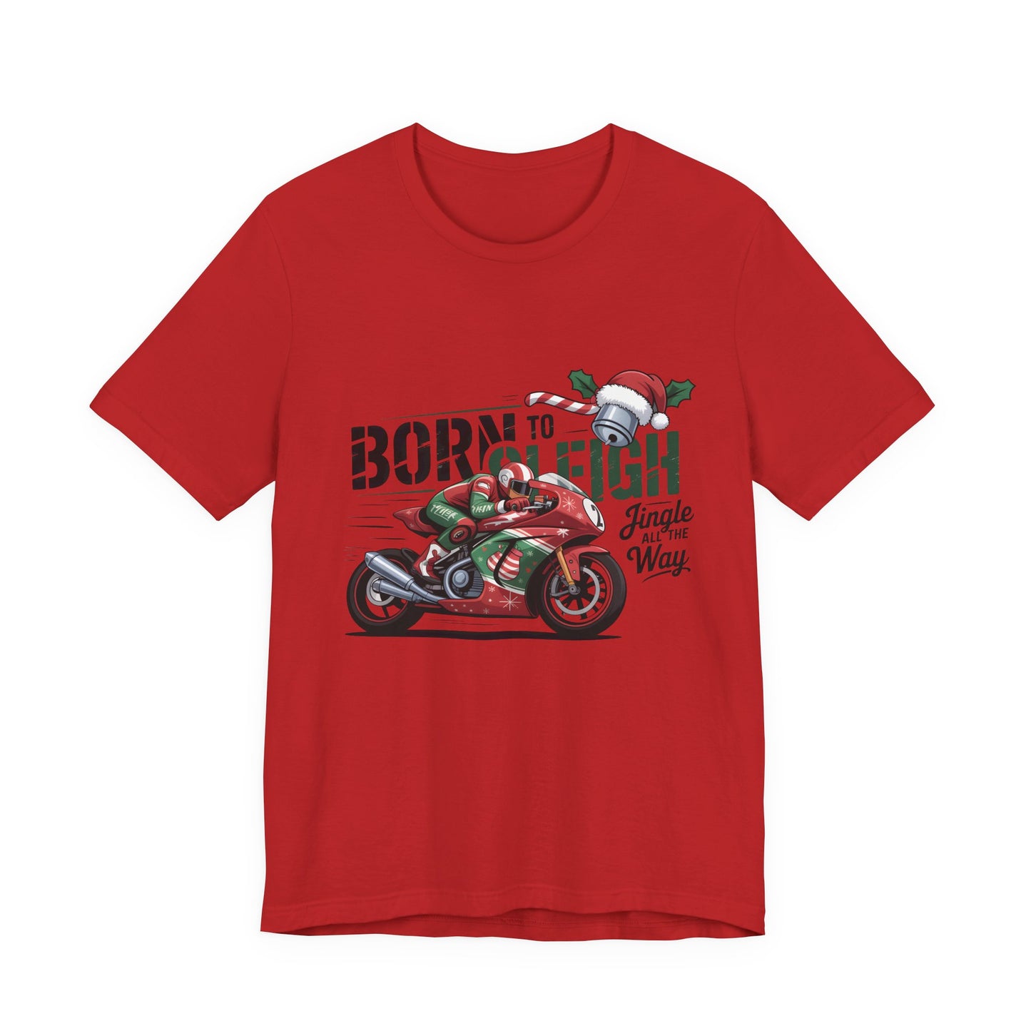 Jingle Bells Biker T-shirt, Motorcycle Shirt,  this motorcycle shirt captures the spirit of the season and the open road. Perfect as a biker christmas gift.