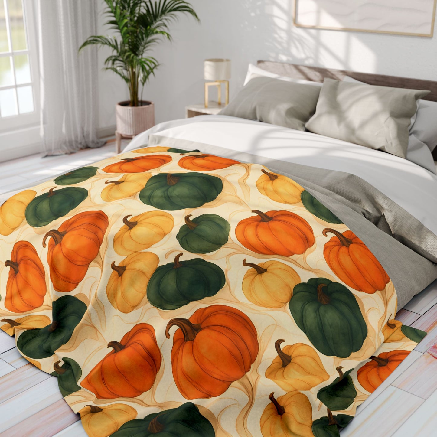 Autumnal Pumpkin Blanket Throw, Its timeless design effortlessly enhances your autumnal home decor, with its rich pumpkin hues offering a nod to nature's seasonal beauty. Whether draped over your sofa or used as a comforting autumn throw blanket.