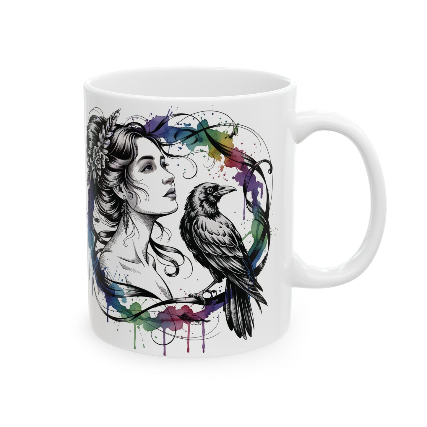 Morrigan mug, raven coffee cup,dark goddess witchy gift for her, ceramic alternative gift.