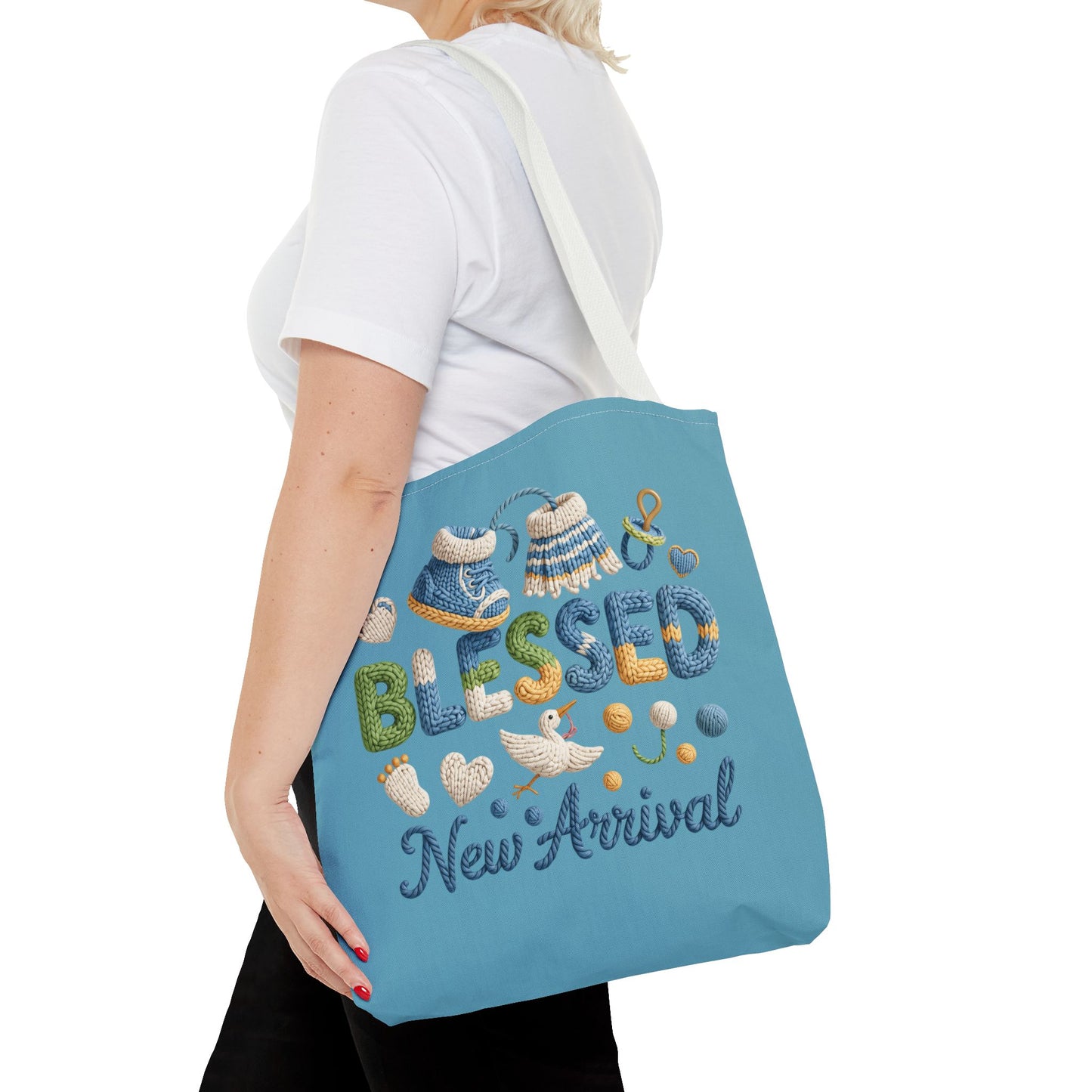 Baby shower tote, diaper bag, Polyester, knit style lettering design