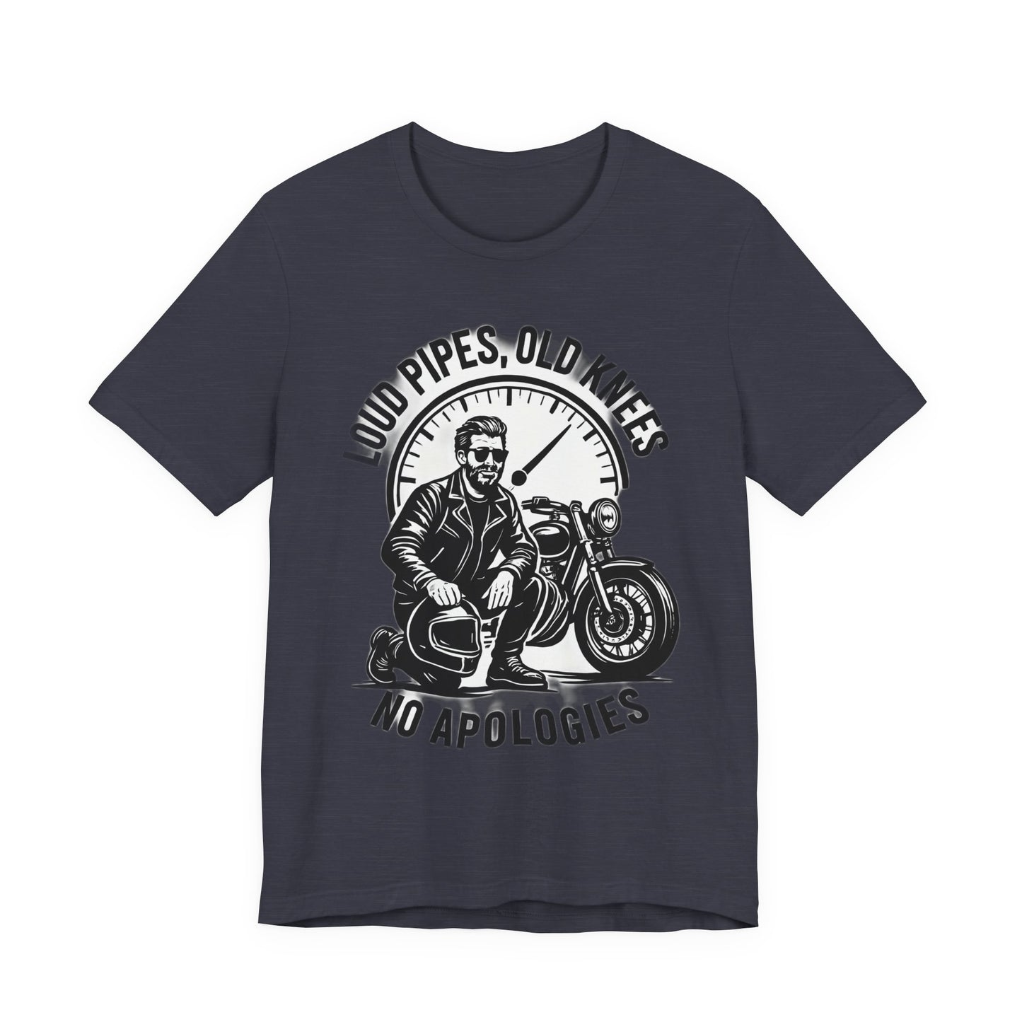 Loud Pipes No Apologies Biker Tee, This funny biker shirt encapsulates the essence of true biker fashion with its bold design and vintage motorbike vibe.