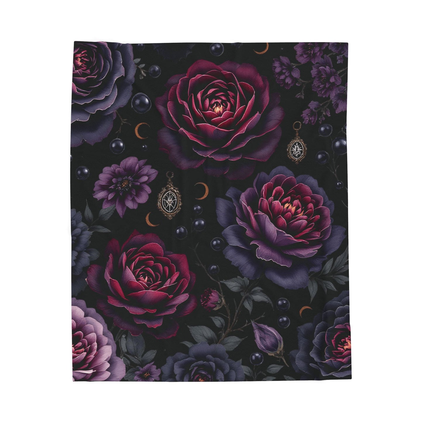 Dark Floral Throw, Velveteen Plush Gothic Blanket ,witchy home decor.