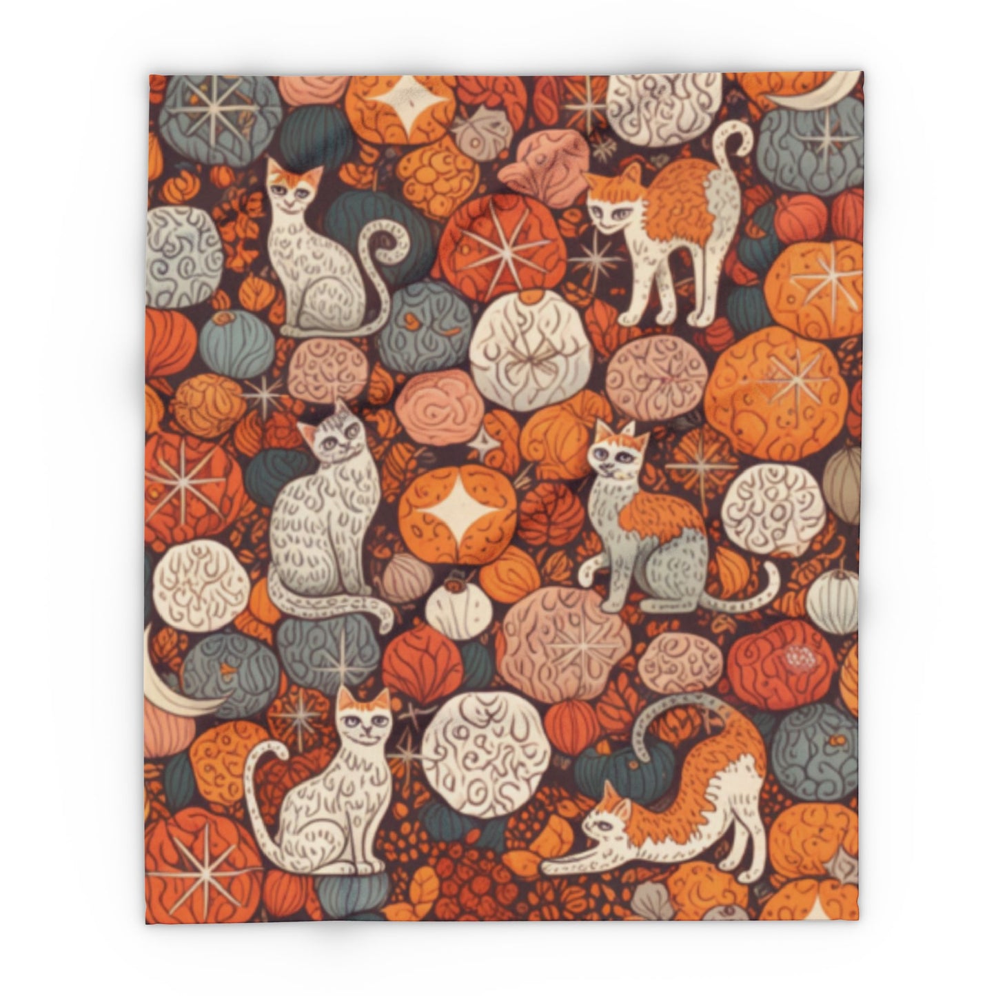 Autumn Cat Pumpkin Blanket, a snuggle blanket for your home,a masterpiece of autumnal decor.