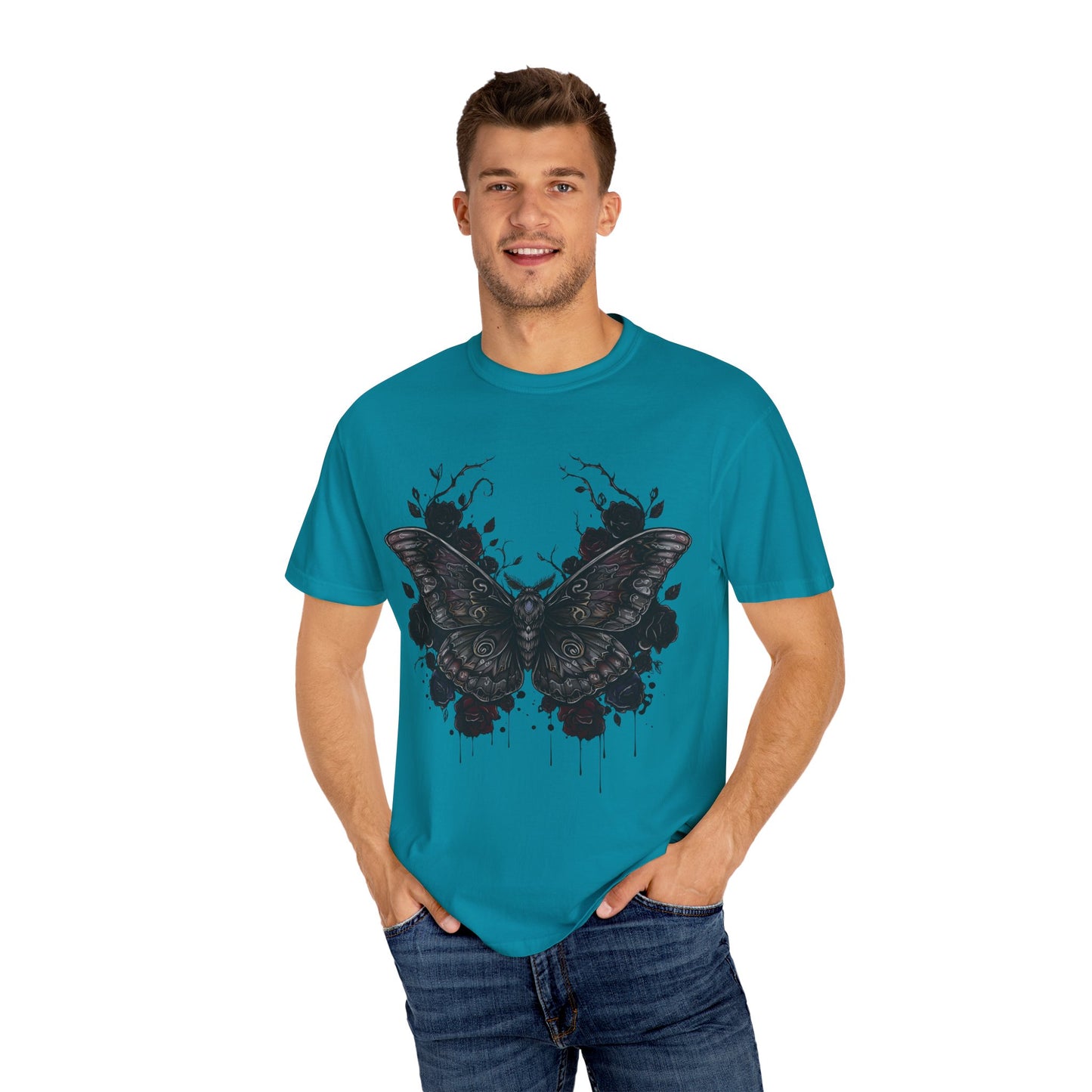 Death Moth Gothic Apparel | Dark Aesthetic Comfort Colours Tee | Alternative Goth T-Shirt