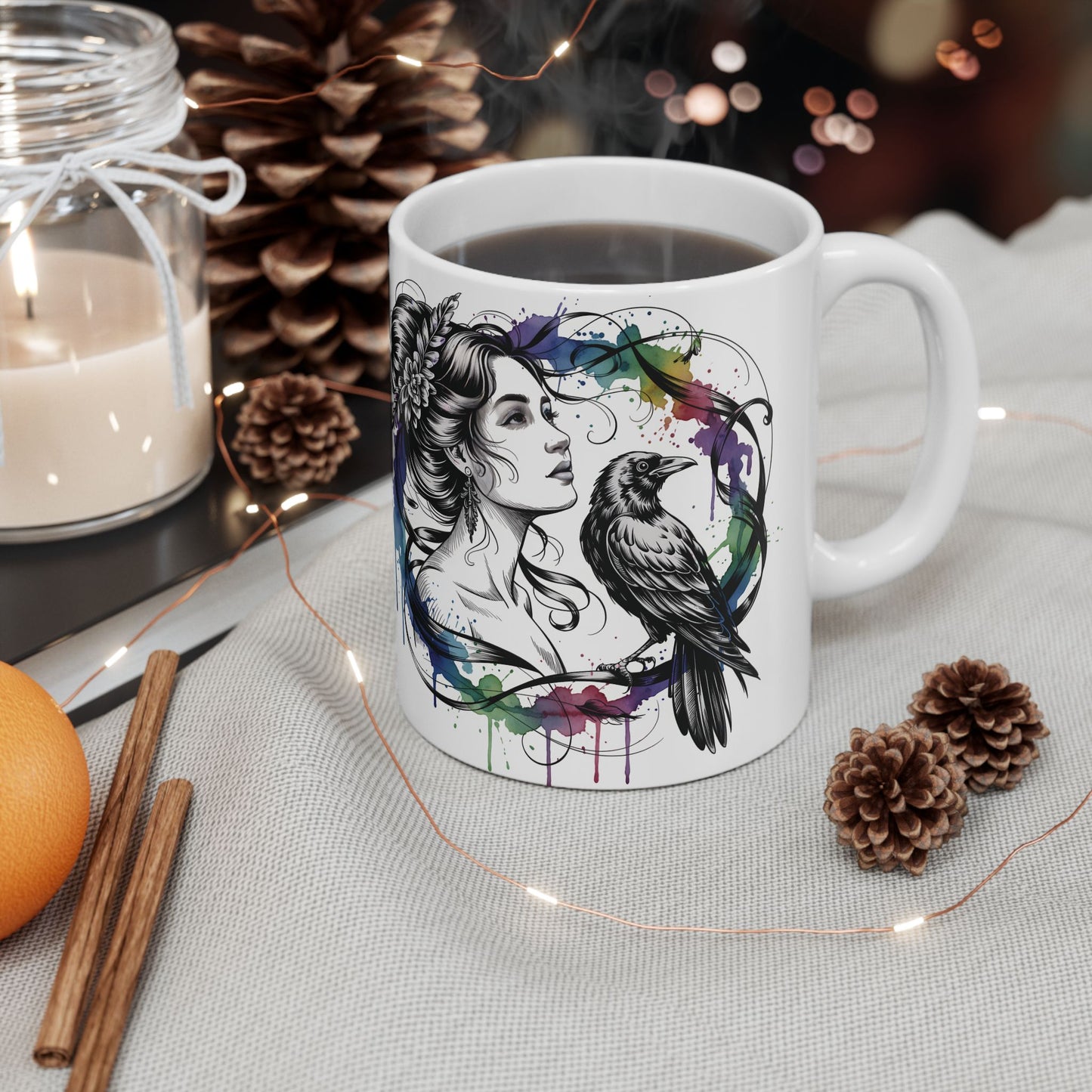 Morrigan mug, raven coffee cup,dark goddess witchy gift for her, ceramic alternative gift.