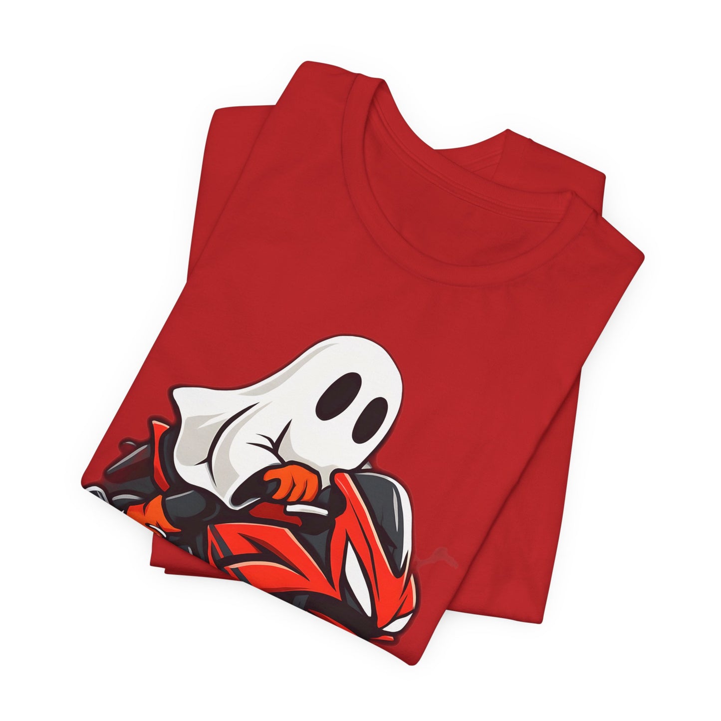 Ghosty Biker T-shirt, This ghost rider shirt captures the essence of Halloween with its hauntingly cool design, making it an essential piece for motorcycle enthusiasts who crave a dose of the supernatural.