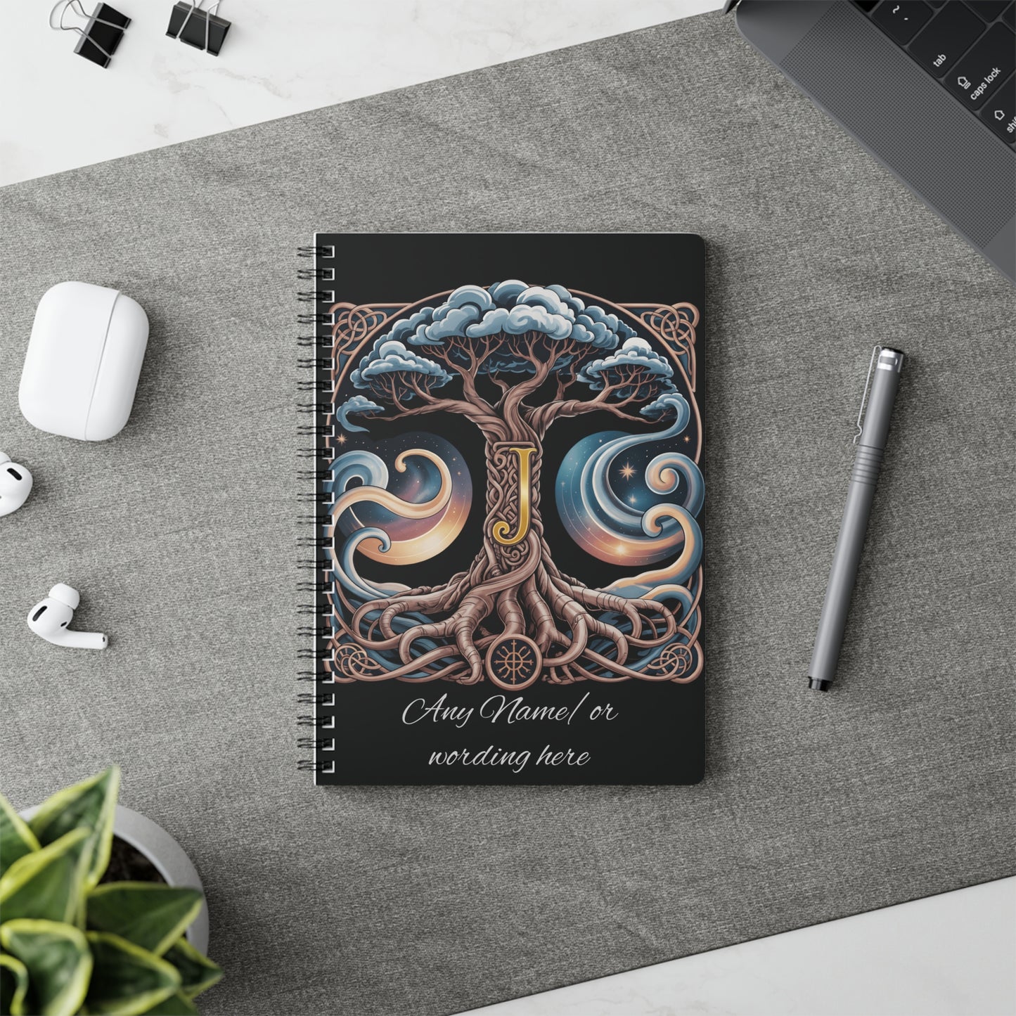 Personalized Norse Witchy Monogram A5 Notebook, Custom Journal,Monogram Notebook, Grimoire Journal, Book Of Shadows, Viking Grimoire Journal