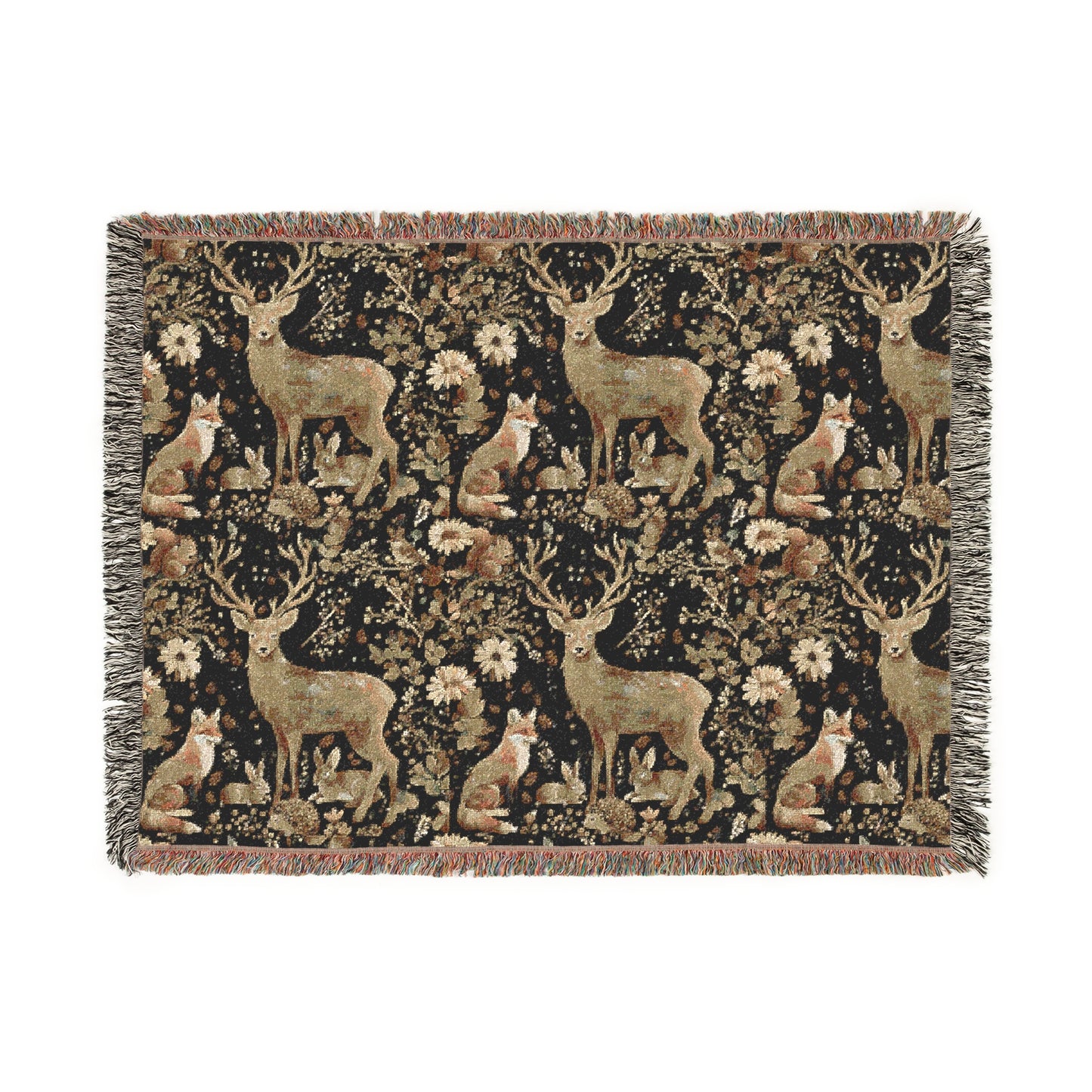 Cozy Nature-Inspired Woven Blanket, Rustic Decor, Gifts for Campers, Deer Tapestry, Warm Throw for Home