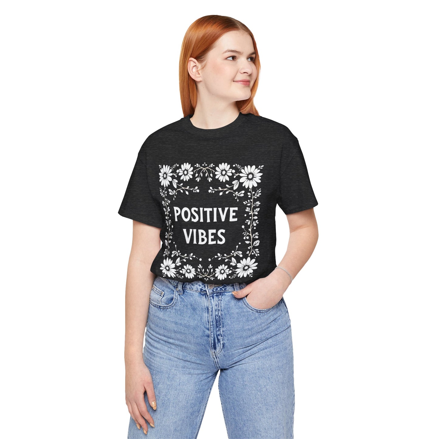 Positive Vibes Shirt, Cotton floral design tee, Self Care Gift, good vibes t, festival fashion