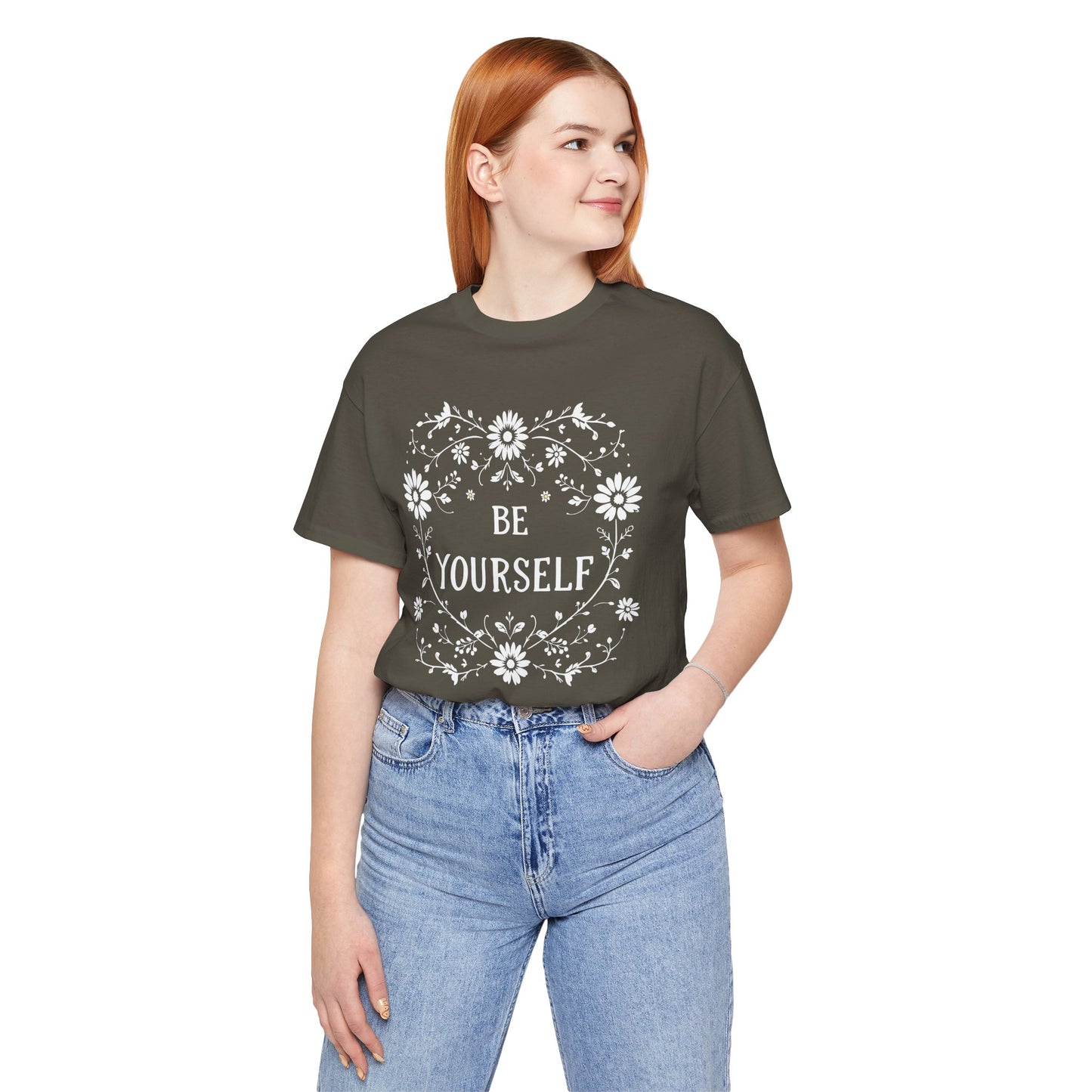 Be Yourself Shirt, Cotton floral design tee, Self Care Gift, good vibes t, festival fashion