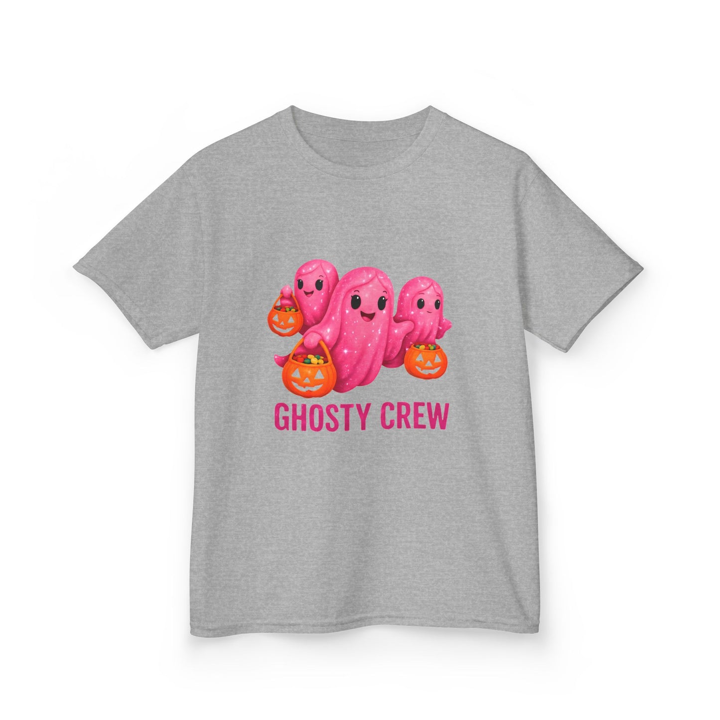 Pink Ghosty Tee Kids Heavy Cotton™ Tee, Be part of the ghosty crew and embrace the Halloween vibe with this playful design
