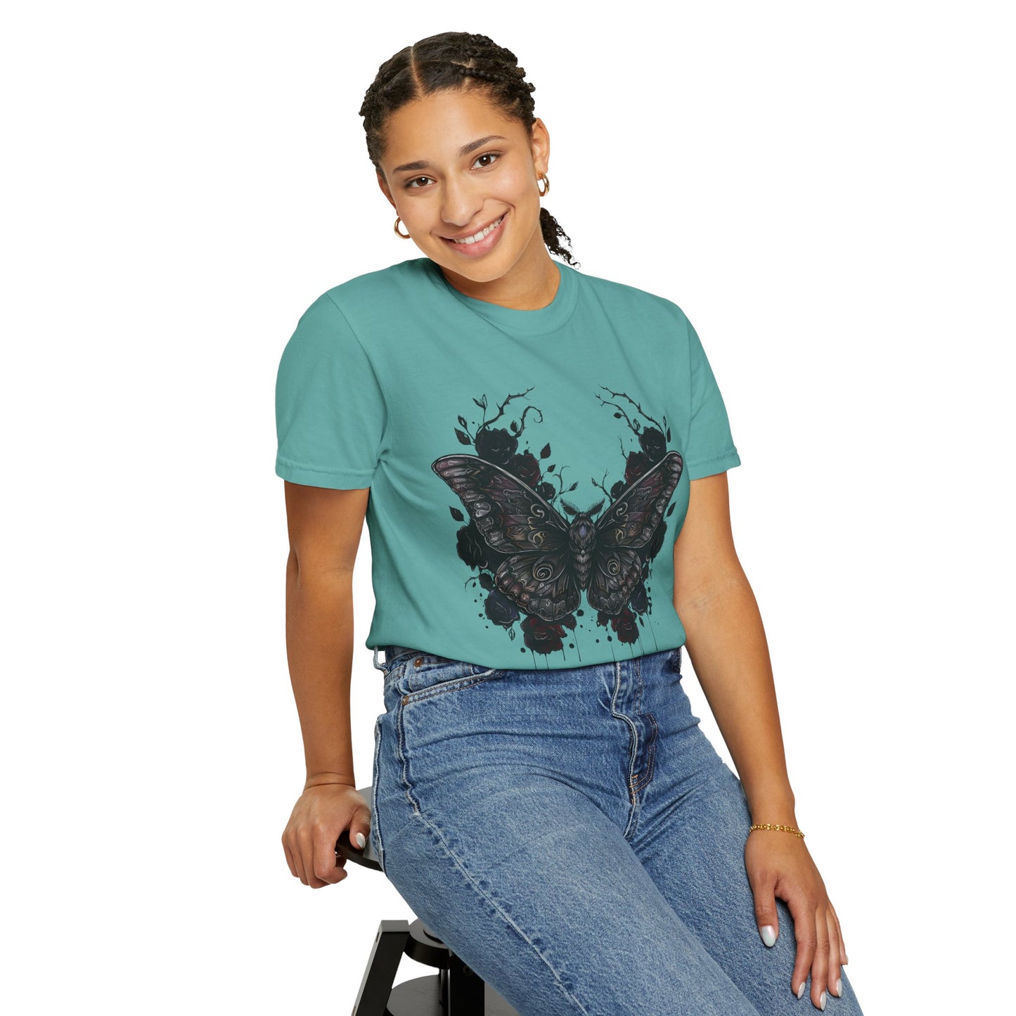 Death Moth Gothic Apparel | Dark Aesthetic Comfort Colours Tee | Alternative Goth T-Shirt