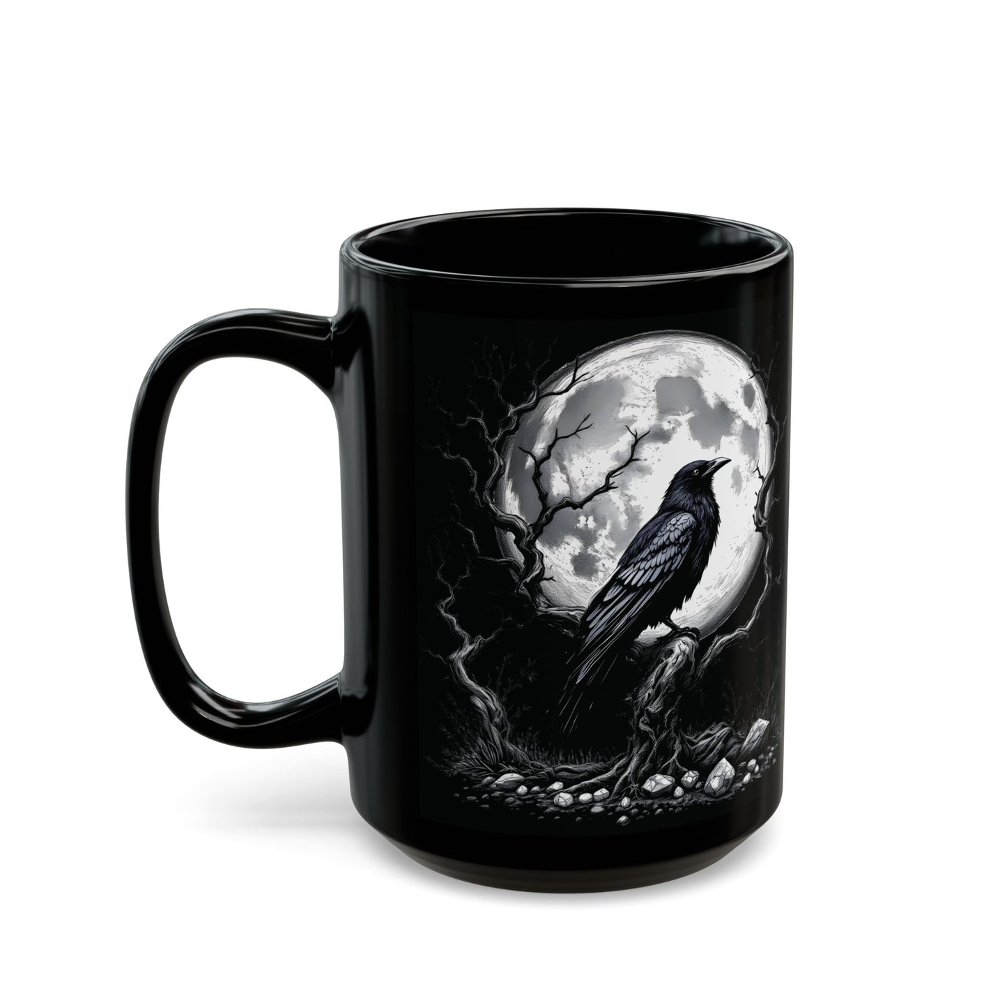 Gothic Raven Black Mug, Witchy 15oz Coffee Cup, Raven Mug, Gothic Coffee Mug, Witchy Mugs, Moon Mug, Raven Gifts