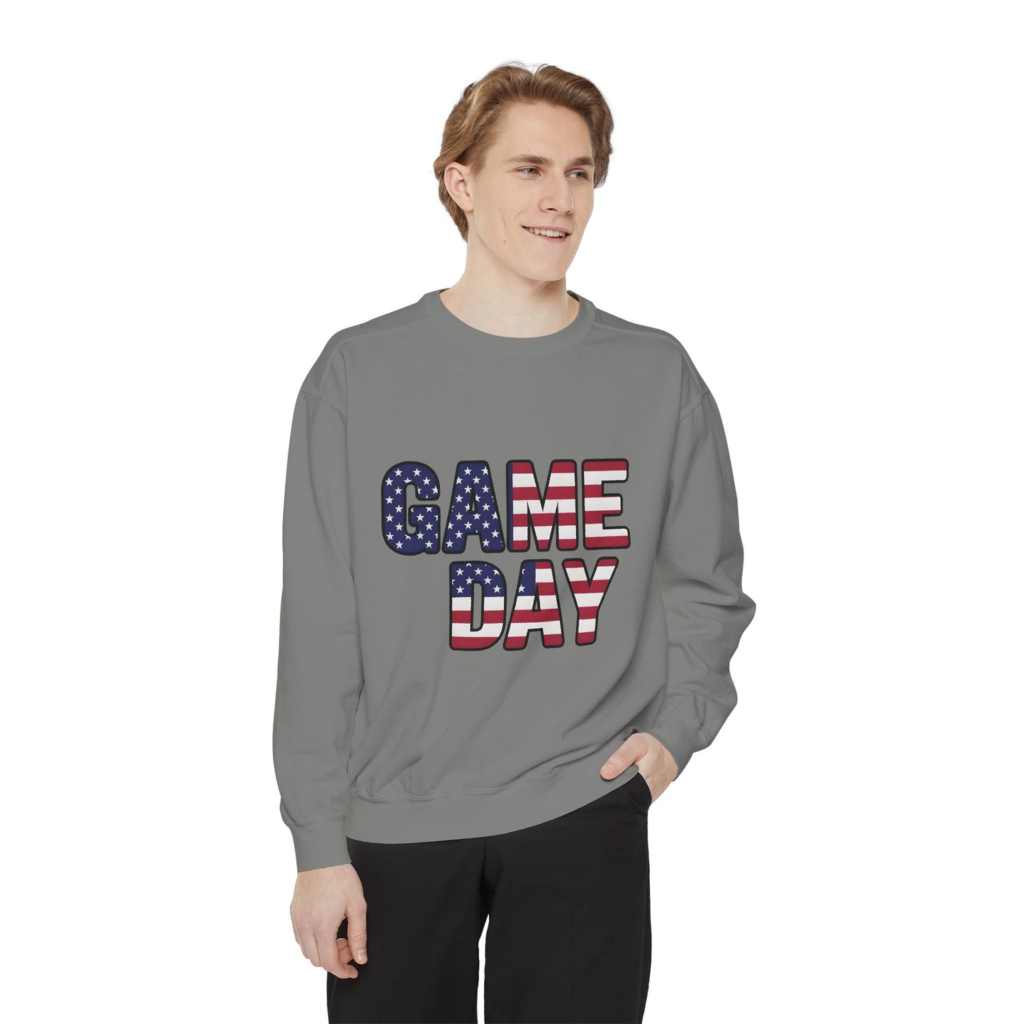 Game Day Comfort Colors sweatshirt, patriotic sweater, sports apparel.