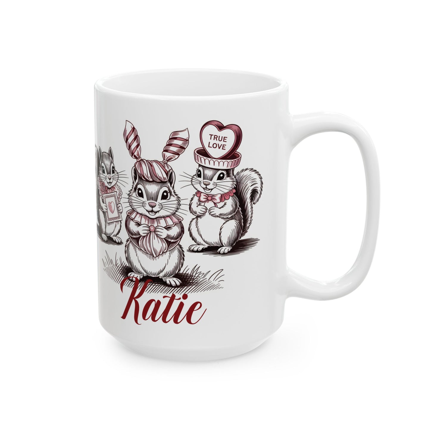 Valentines mug, Rustic woodland cute gift idea, Personalized squirrel mug