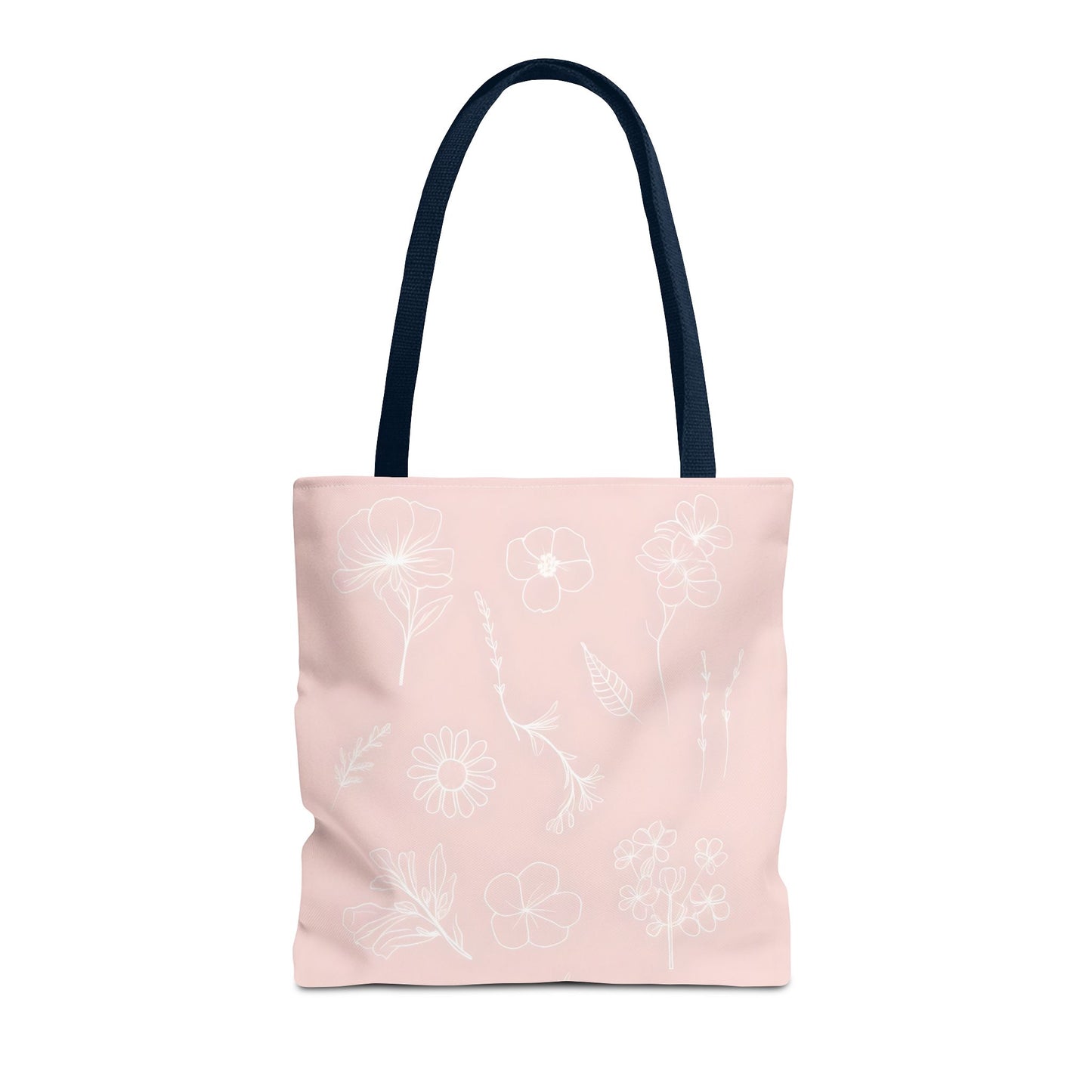 Hand drawn style flower print tote, pastel pink, Canvas shoulder bag, reusable  lunch bag.