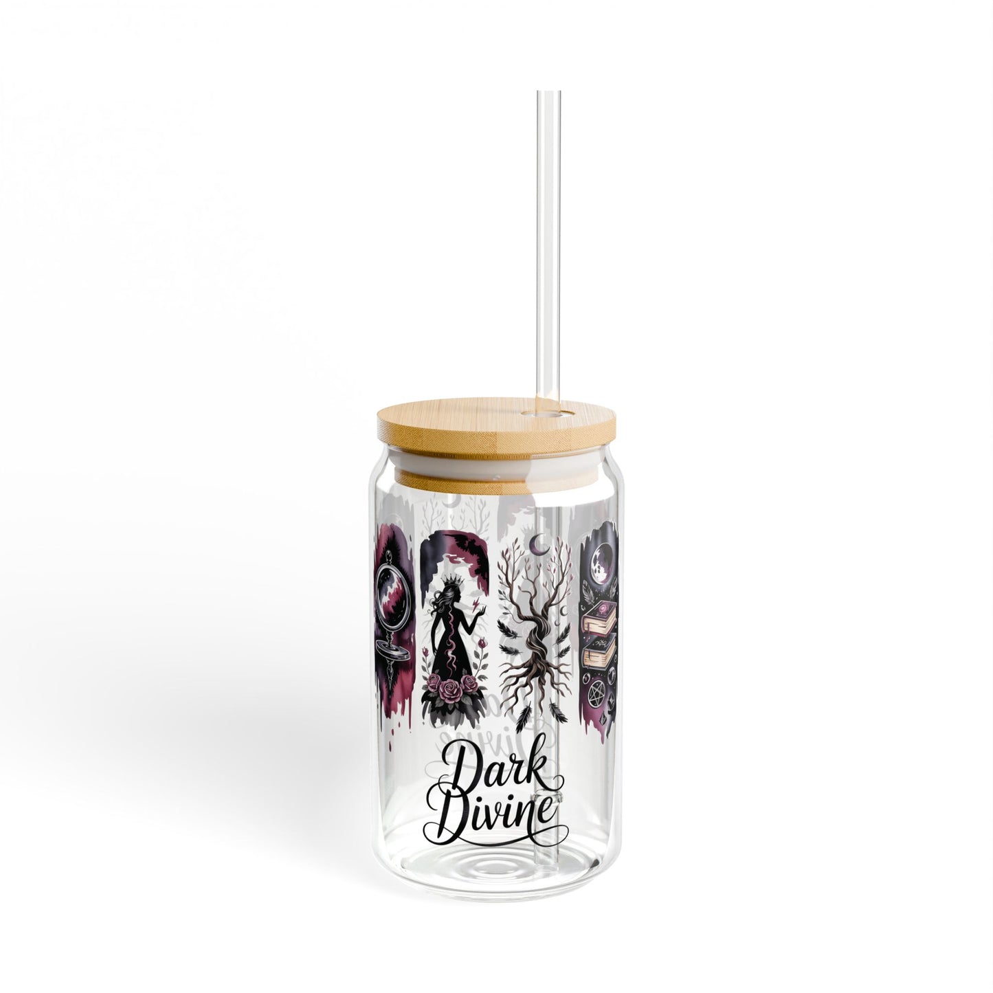 Dark Divine Sipper Glass, 16oz  | Witchy Glam Tumbler with Lid & Straw