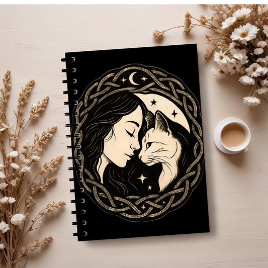 The Witch and Her Familiar Notebook, Whether you're recording spells in a grimoire journal or embarking on deep shadow work journaling, this witchcraft journal seamlessly transforms into a witch planner or spell book.