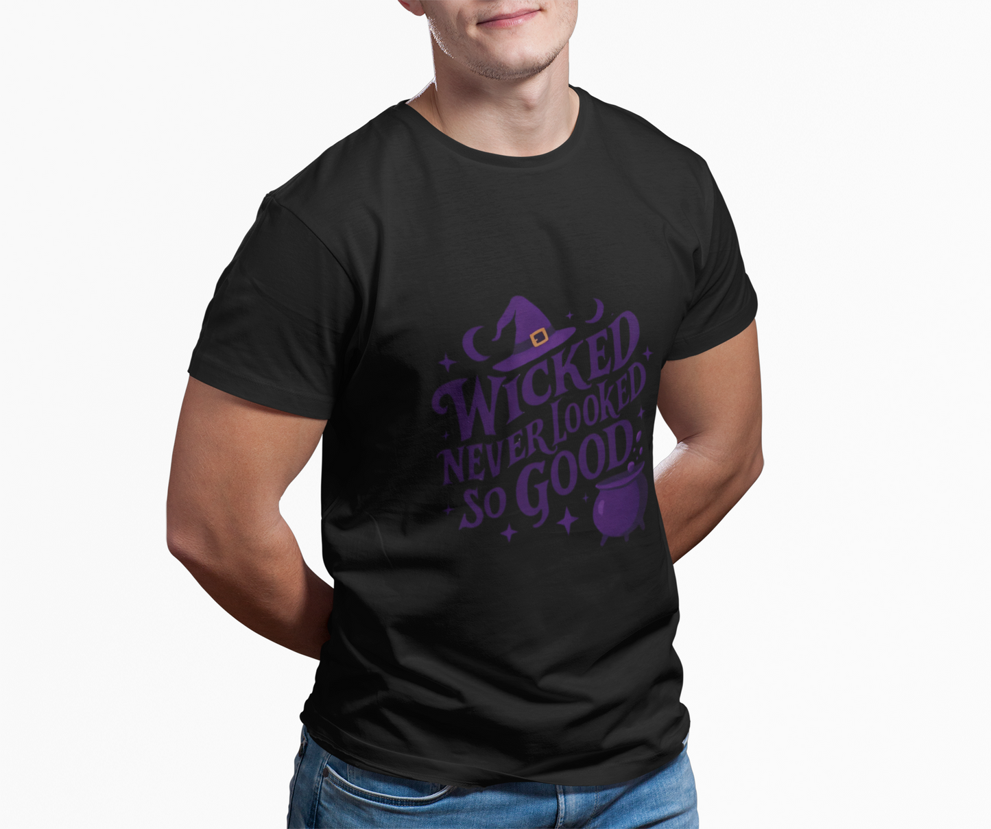Wicked Never Looked So Good T-Shirt, a spellbinding addition to any witchy wardrobe, embodying the mischievous charm of witchcraft.