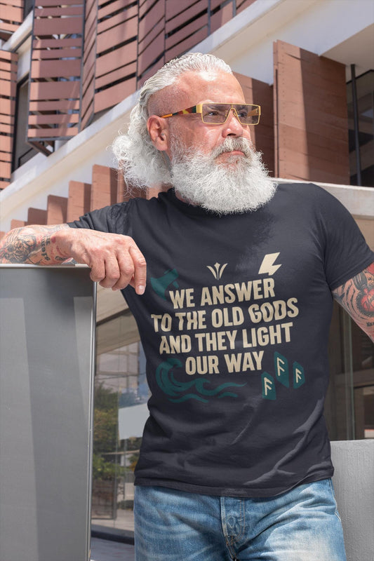 We Answer to the Old Gods Vikings TShirt, Embrace your ancestral roots with the "We Answer to the Old Gods".