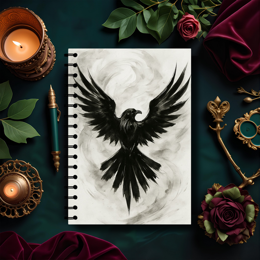 Raven Art Spiral Book, Goth Journal, Witchy Notebook, Discover the captivating allure of our Raven Art spiral notebook, where each page unfolds a world of mystery and enchantment