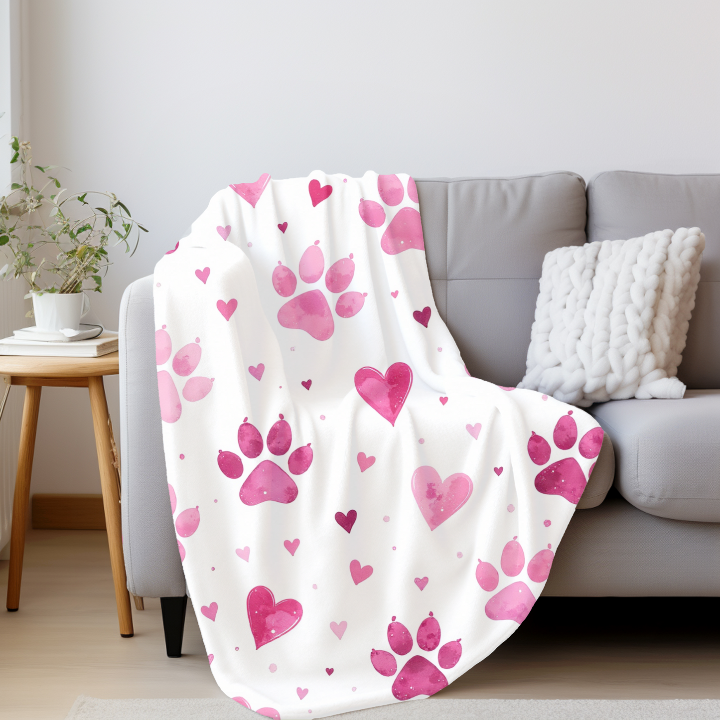 Fleece Blanket, Pink Paw Prints, perfect for pet lovers.
