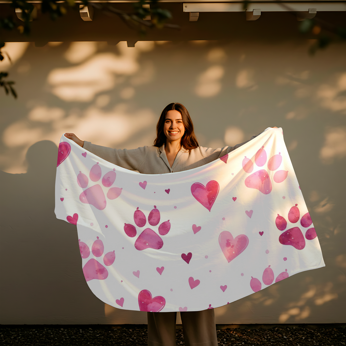Fleece Blanket, Pink Paw Prints, perfect for pet lovers.