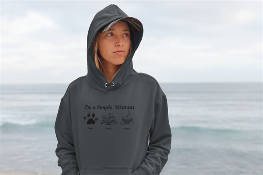 Simple Women Dog Book Coffee Lover Three-Panel Fleece Hoodie, perfect for dog, book & Coffee lovers who enjoy a relaxed and comfortable style.