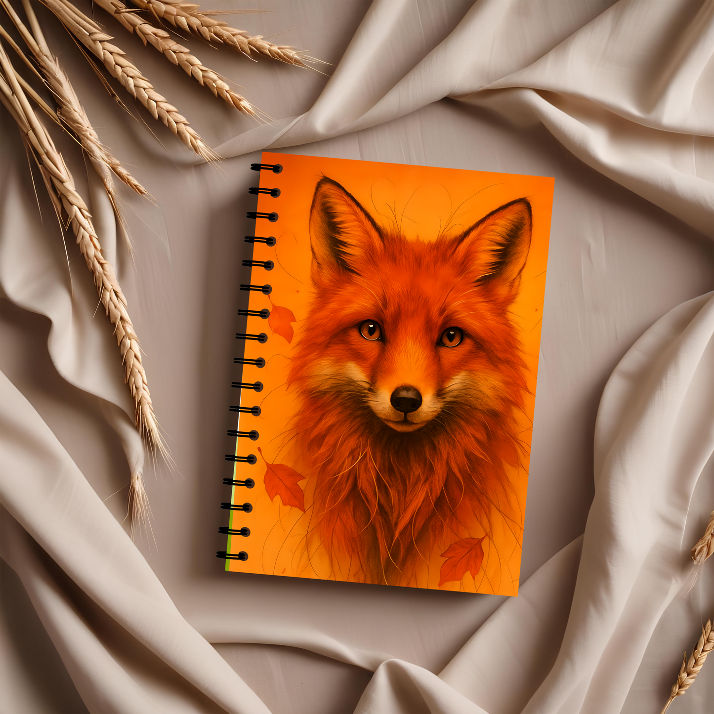Autumn Fox wirebound notebook, with the charming and vibrant fox design infused with orange and red hues that capture the playful spirit of foxy fix.
