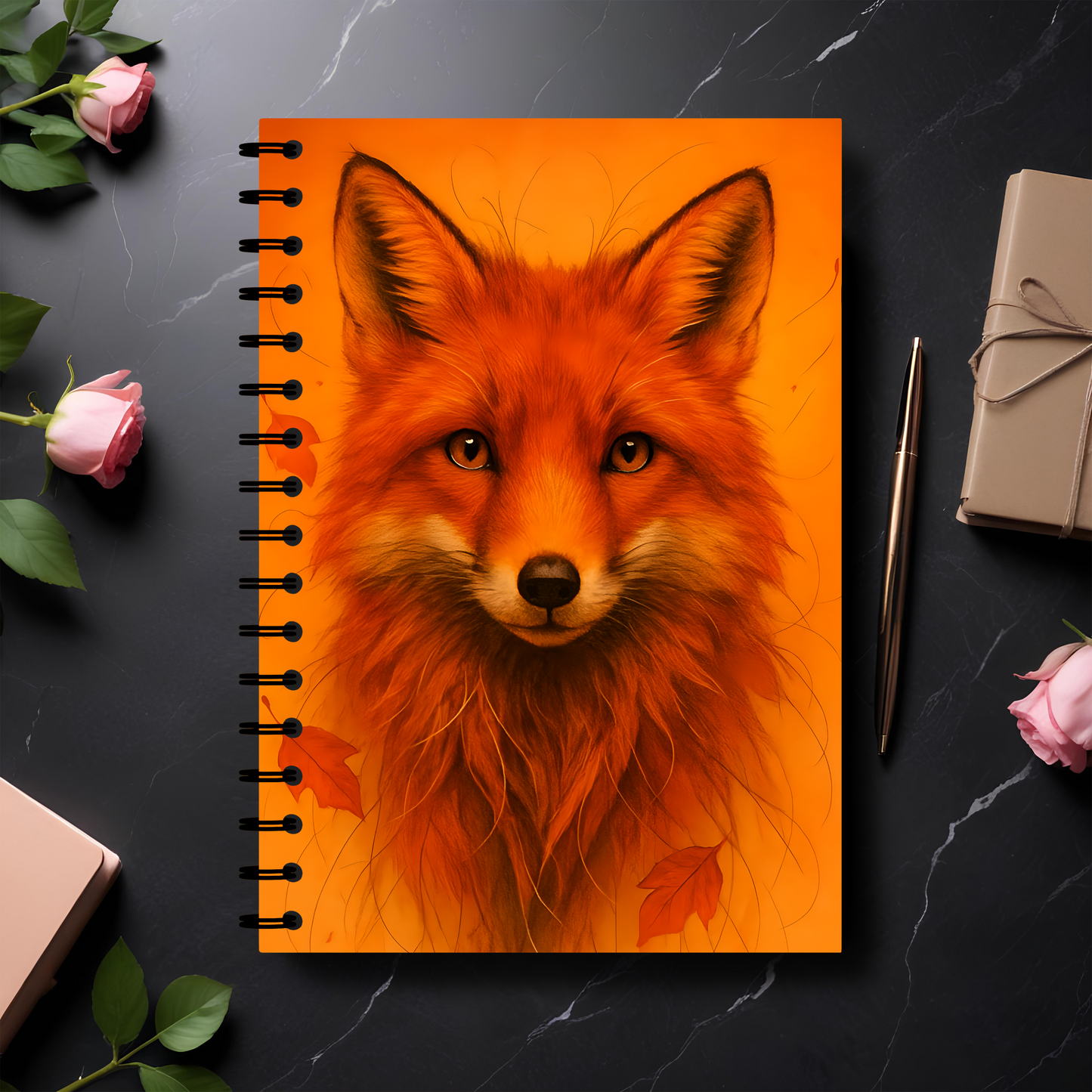 Autumn Fox wirebound notebook, with the charming and vibrant fox design infused with orange and red hues that capture the playful spirit of foxy fix.