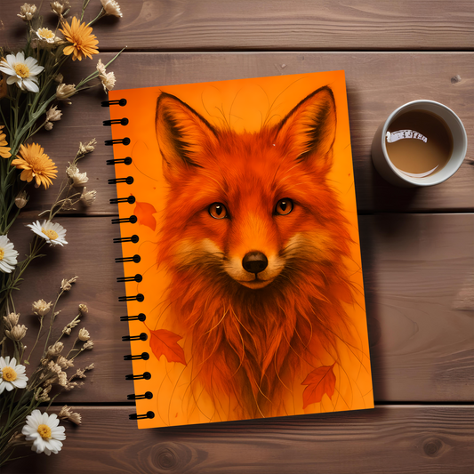 Autumn Fox wirebound notebook, with the charming and vibrant fox design infused with orange and red hues that capture the playful spirit of foxy fix.