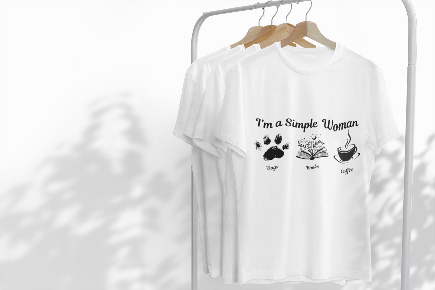 I'm a Simple Woman T Shirt, Paw Print Shirt, express your pet love and book nerd vibes whilst sipping on your caffine fix.