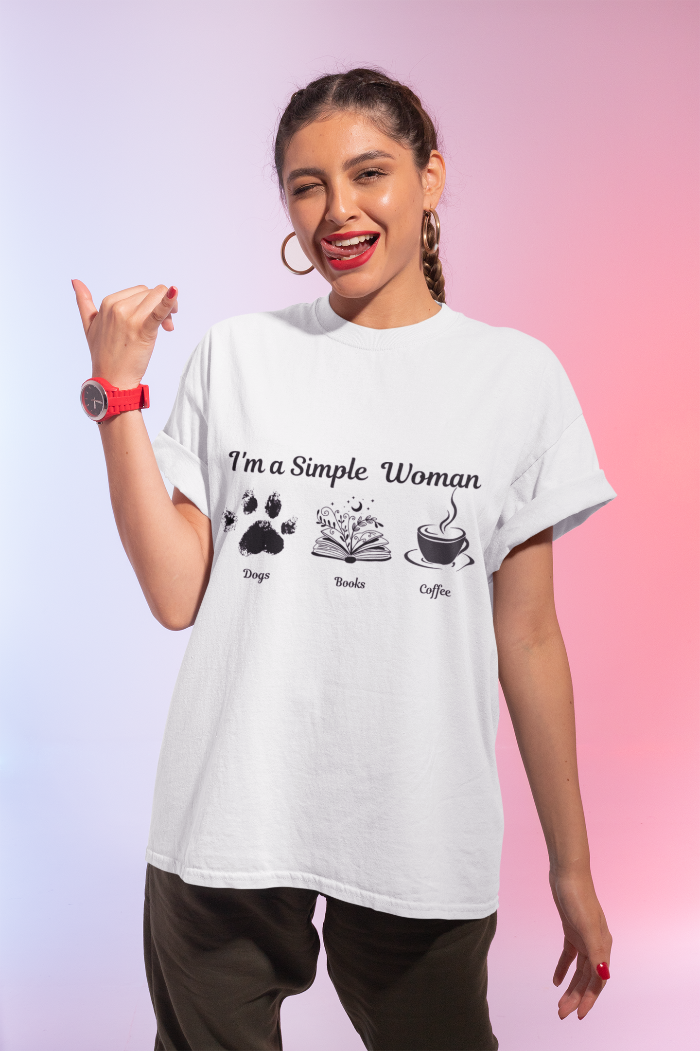 I'm a Simple Woman T Shirt, Paw Print Shirt, express your pet love and book nerd vibes whilst sipping on your caffine fix.