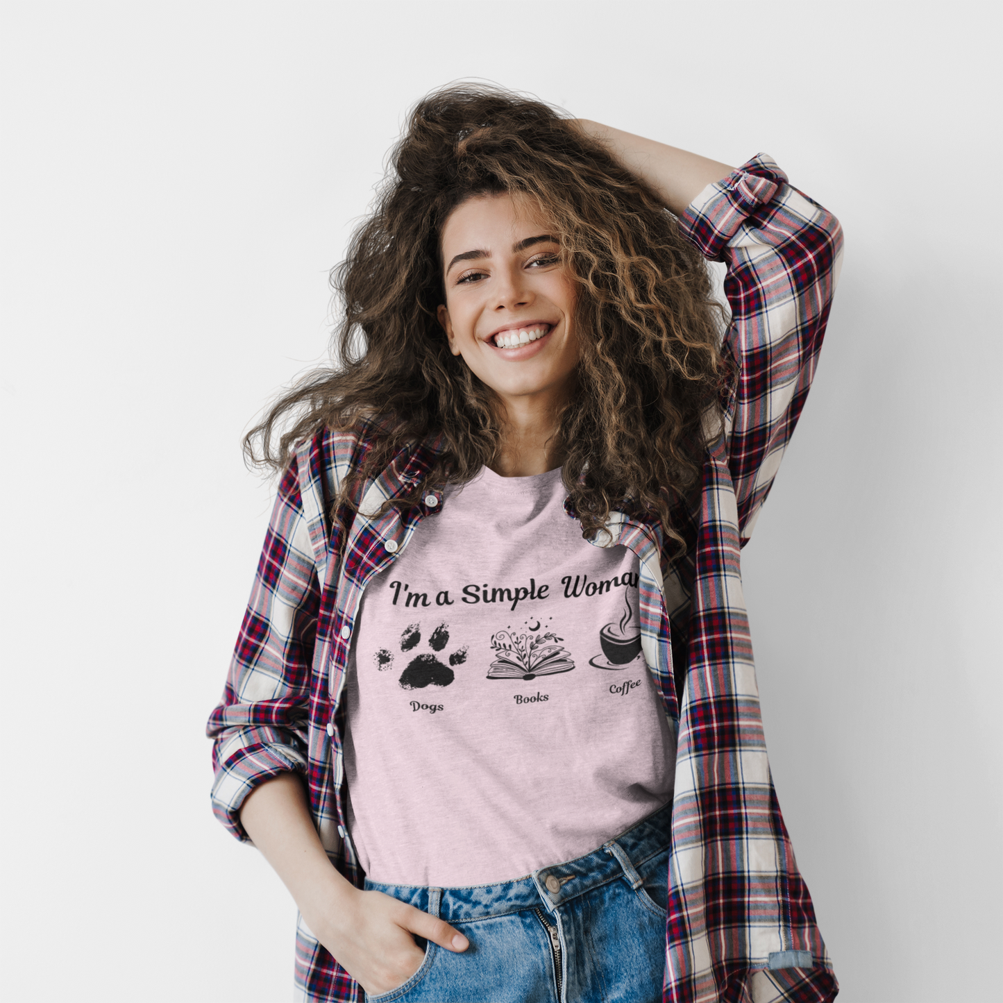 I'm a Simple Woman T Shirt, Paw Print Shirt, express your pet love and book nerd vibes whilst sipping on your caffine fix.
