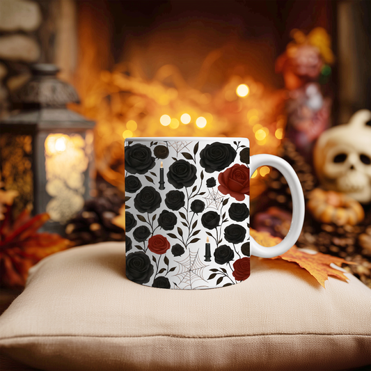 Gothic Rose Halloween Mug,  a mystical blend of elegance and enchantment,adorned with intricately designed roses, making every sip feel like a spellbinding experience, Perfect for your morning brew.