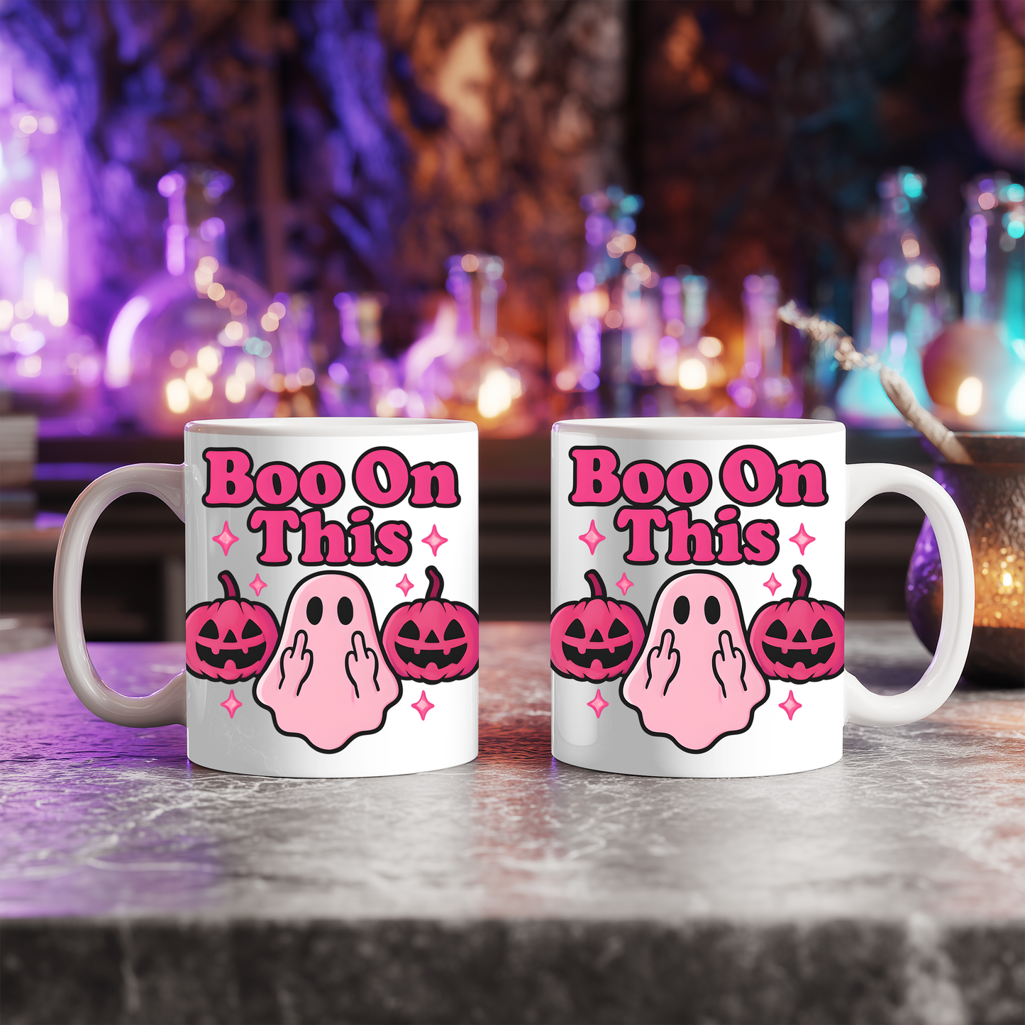 Boo On This Pink Ghosty Halloween Mug, whimsical blend where charm meets spooktacular fun.