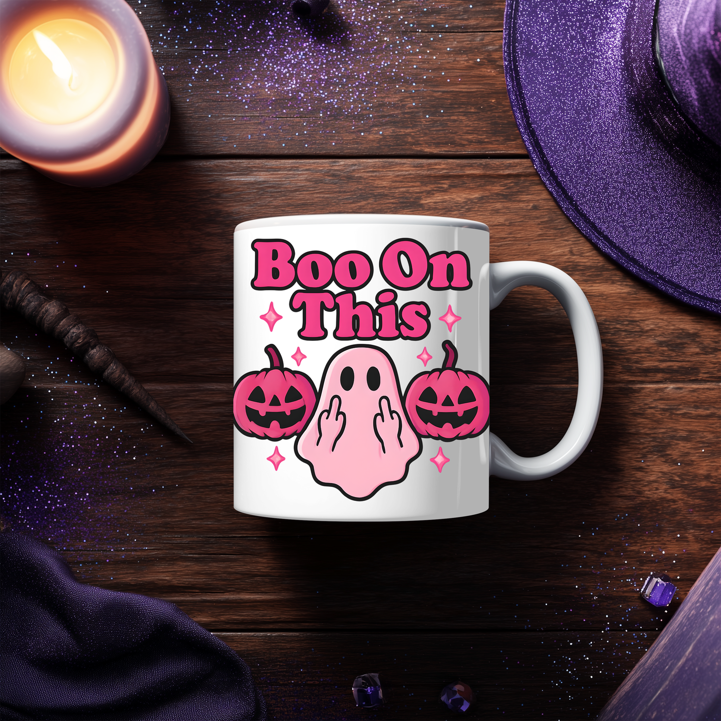 Boo On This Pink Ghosty Halloween Mug, whimsical blend where charm meets spooktacular fun.
