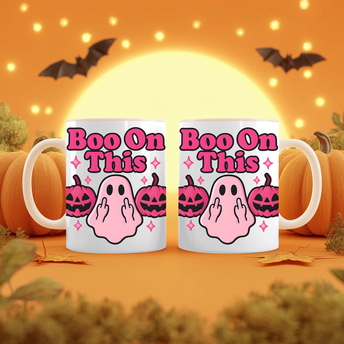 Boo On This Pink Ghosty Halloween Mug, whimsical blend where charm meets spooktacular fun.