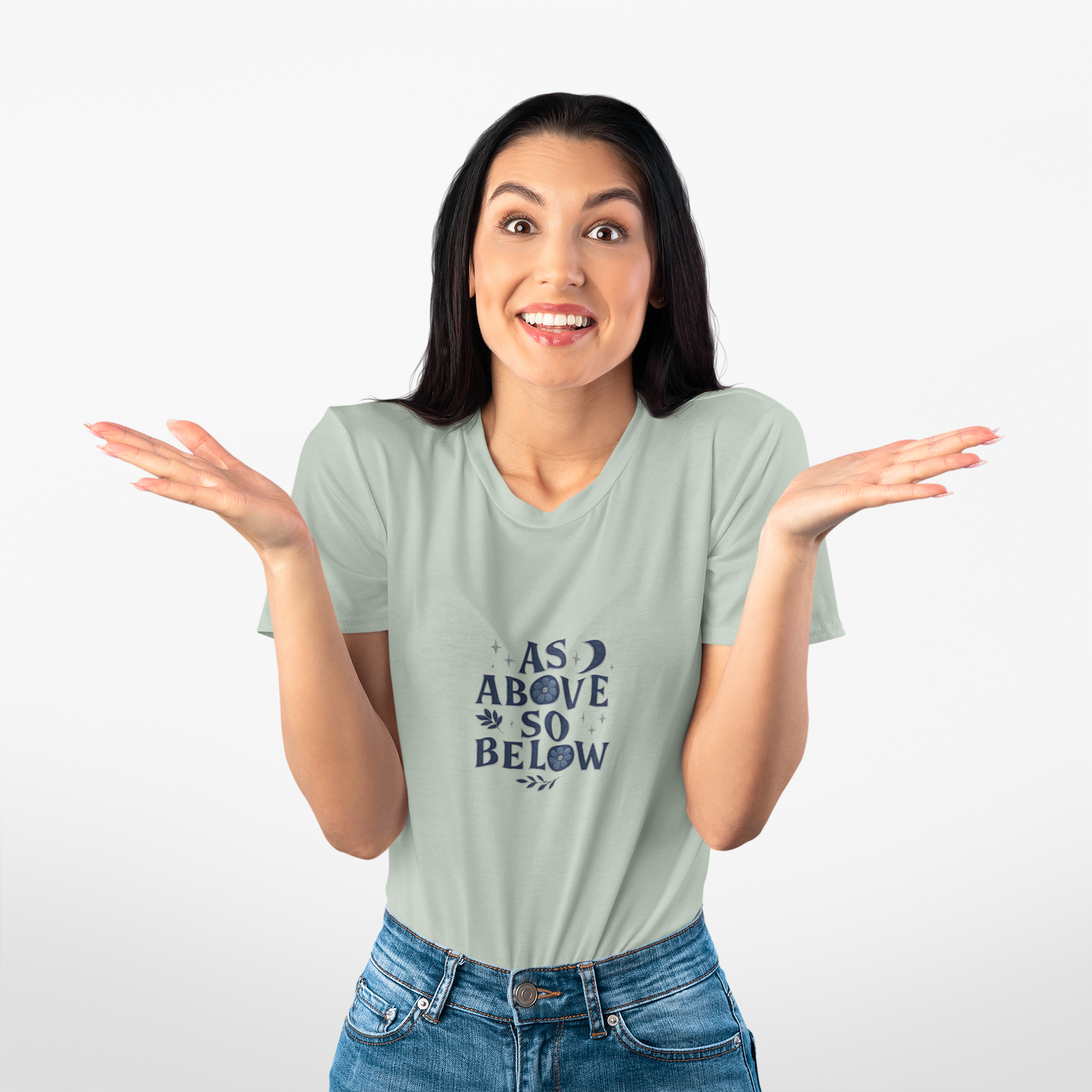As Above So Below T-shirt,  a harmonious blend of mystical charm and celestial vibes. Crafted for those who appreciate pagan clothing and witchy aesthetics.
