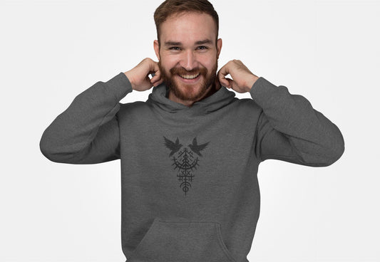 Norse Viking Raven Hoodie, Crafted to blend comfort with heritage, this nordic hoodie envelops you in a world of Norse pagan traditions.