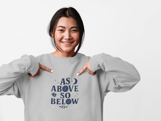 As Above So Below Sweatshirt, This witchy sweatshirt weaves the essence of paganism into every thread, making it the perfect piece of pagan clothing for those who cherish witchy things.