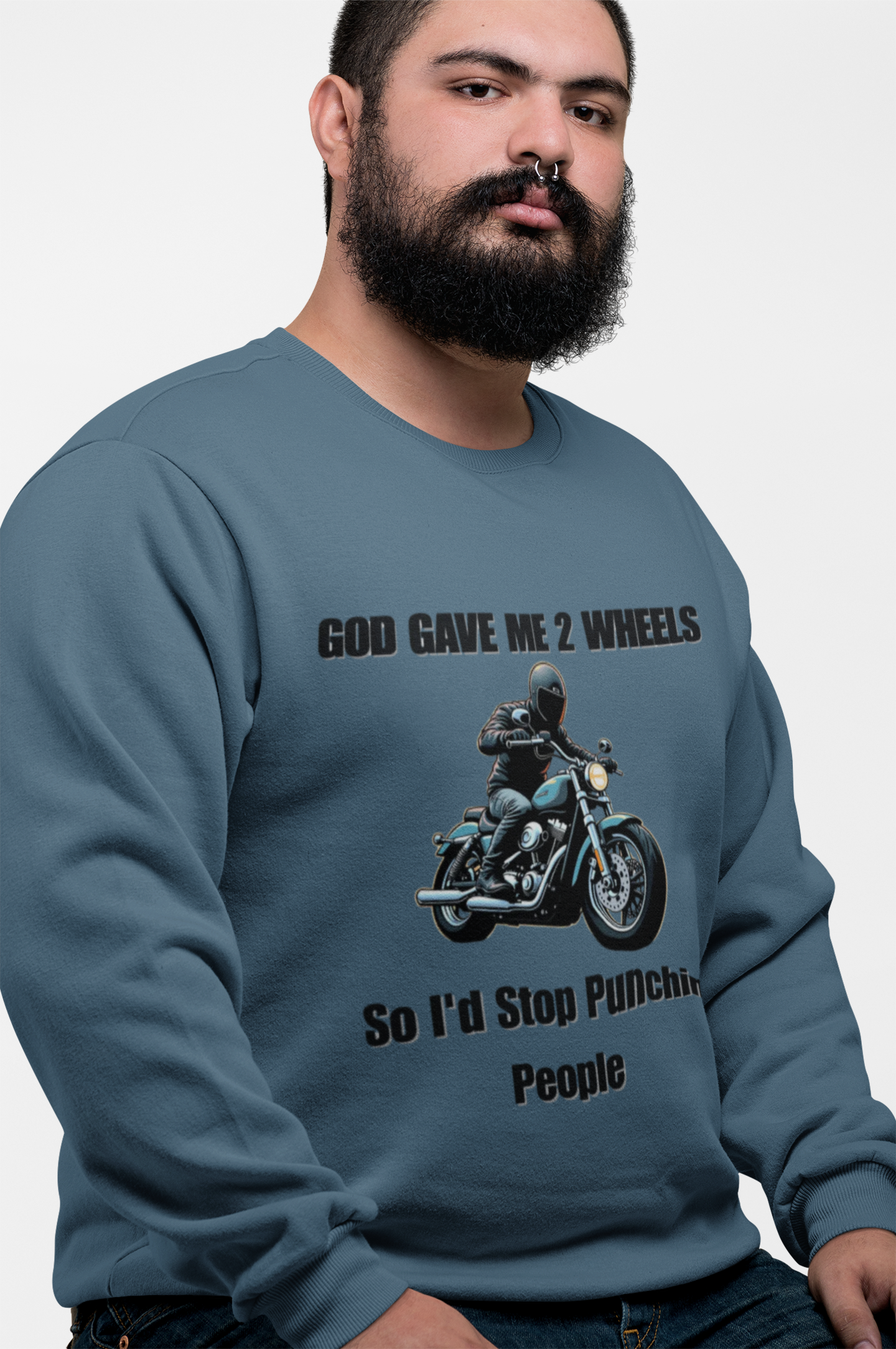 God Gave Me 2 Wheels Sweatshirt, The light-hearted motorcycling-themed graphic adds a fun twist, making it the perfect companion for casual outings or bike rides.